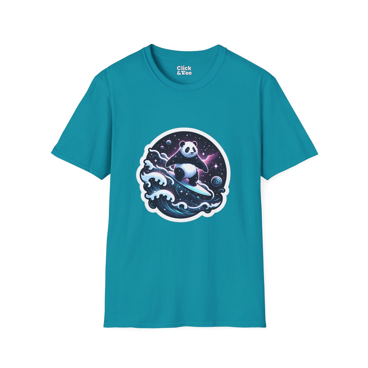 Digital Art T-Shirt - Magical Panda Surfing in space - Digital Art Style T-Shirt