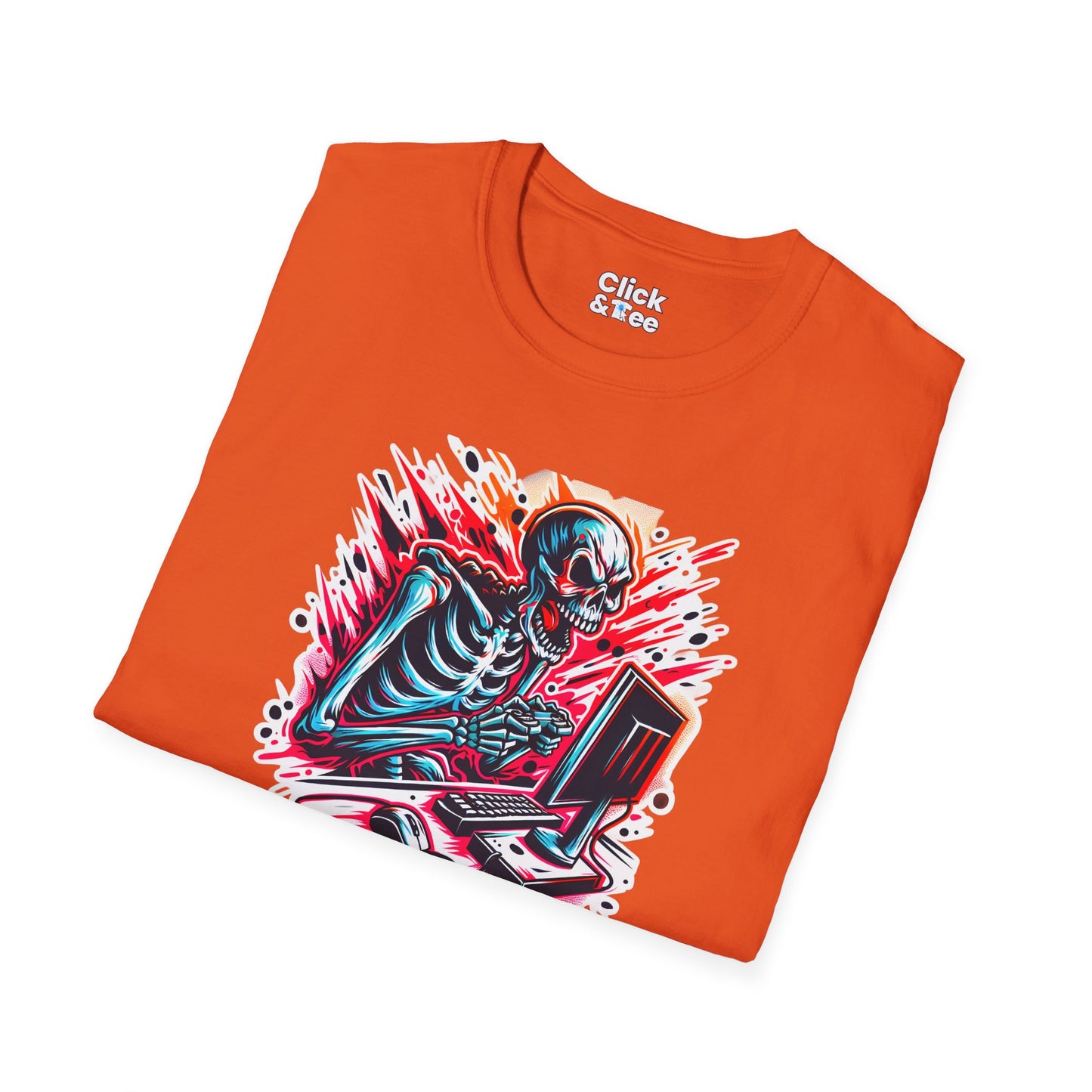 Color Splatter T-Shirt - Raging Skeleton Playing video games - Color Splatter Style T-Shirt