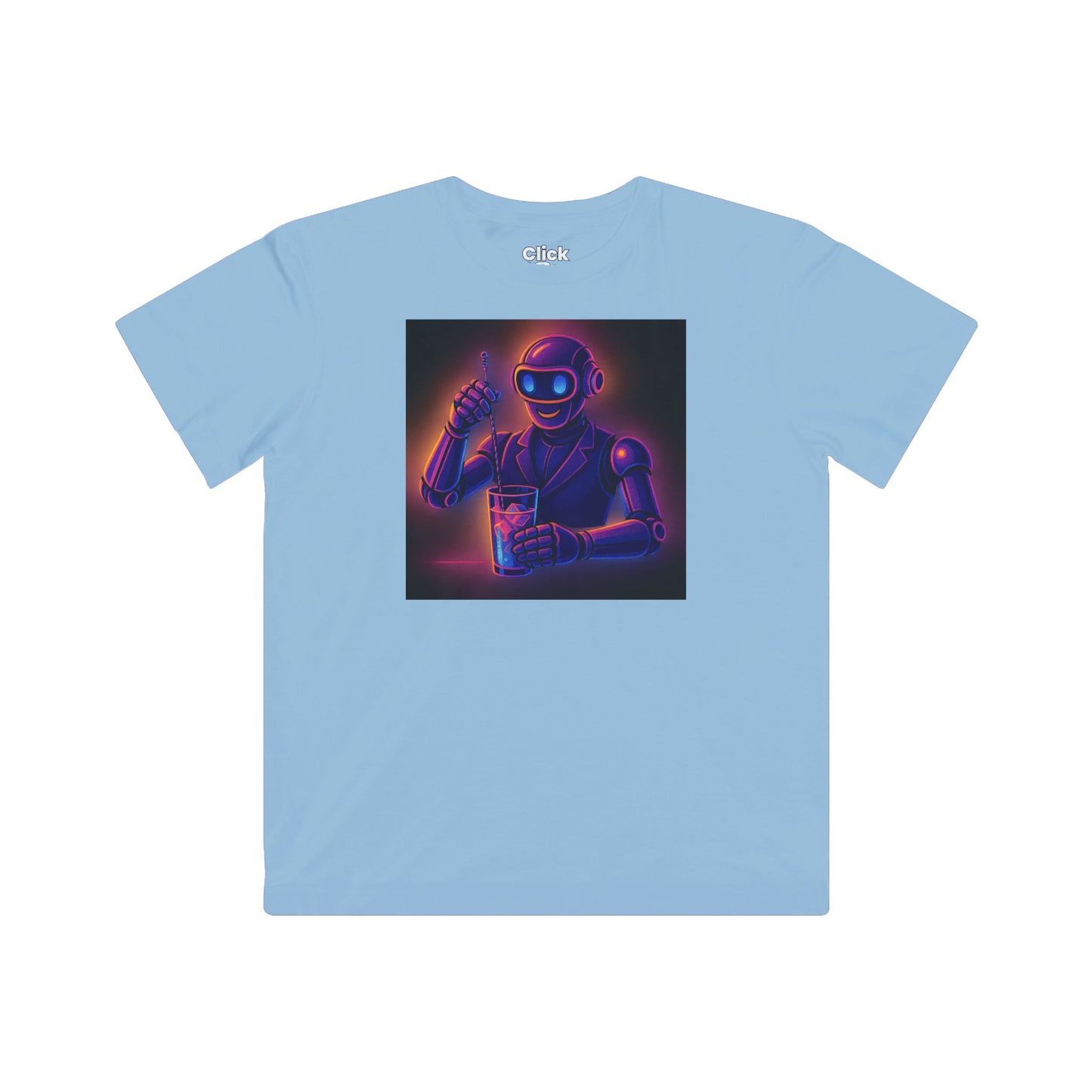 Kids Synthwave T-Shirt - Charming Robot Bartender Mixing a Cocktail - Synthwave Style T-Shirt