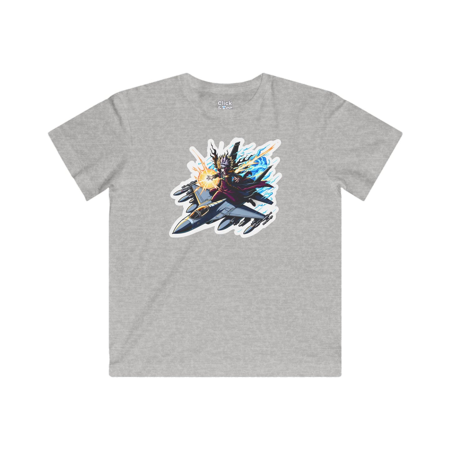 Kids Shonen Anime T-Shirt - Disheveled Warlock Flying a Fighter Jet - Shonen Anime Style T-Shirt