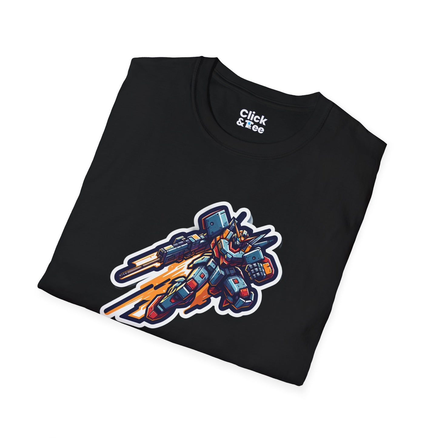 Retro T-Shirt - Battle-scarred Warrior mech rocketing through the air - Retro Style T-Shirt