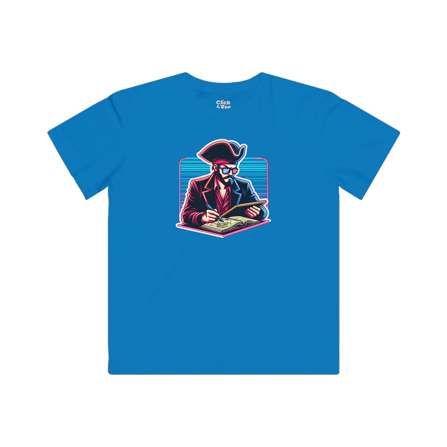 Kids 80s Neon T-Shirt - Retro Pirate Studying Intensely - 80s Neon Style T-Shirt