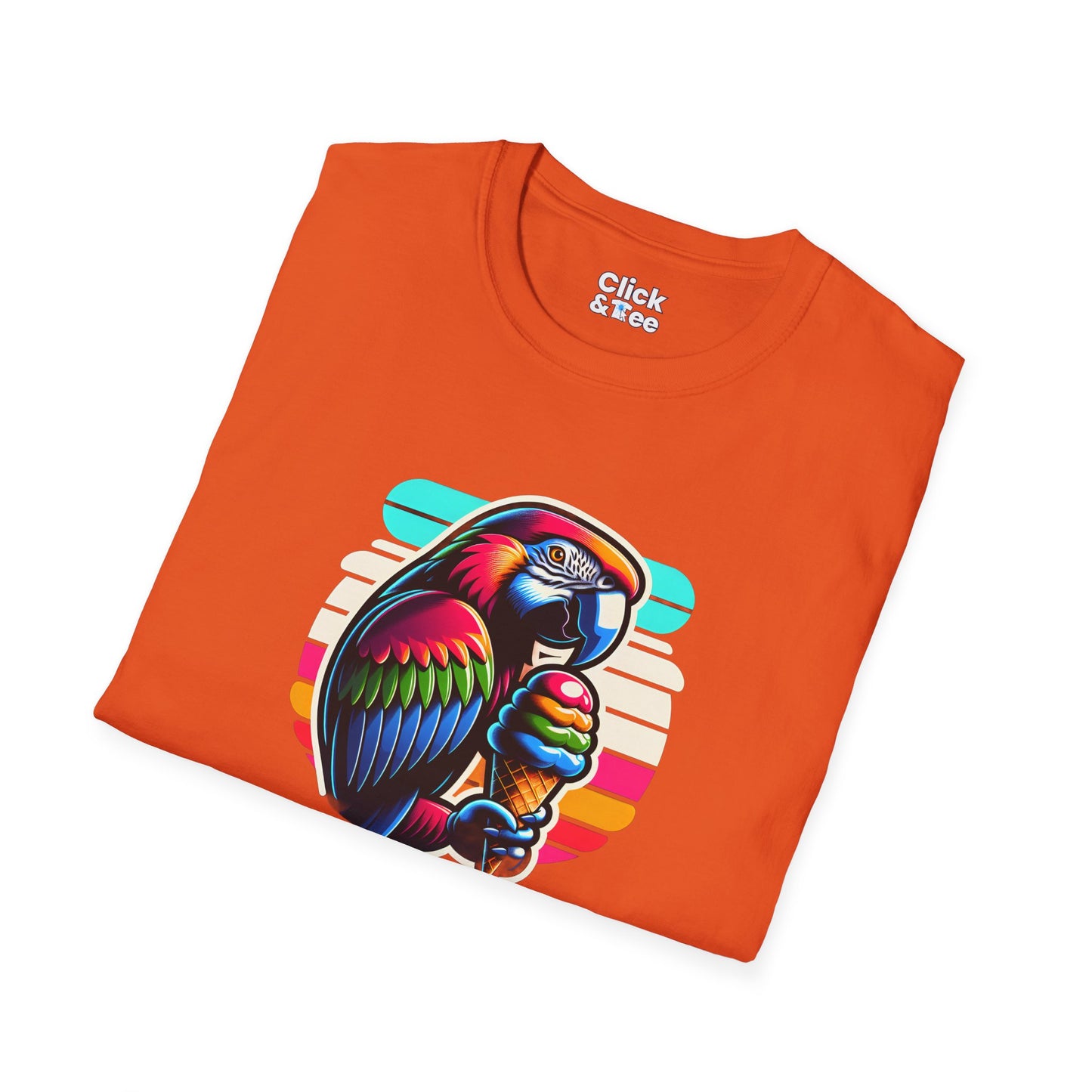 80s Neon T-Shirt - Tropical Parrot Eating rainbow ice cream - 80s Neon Style T-Shirt