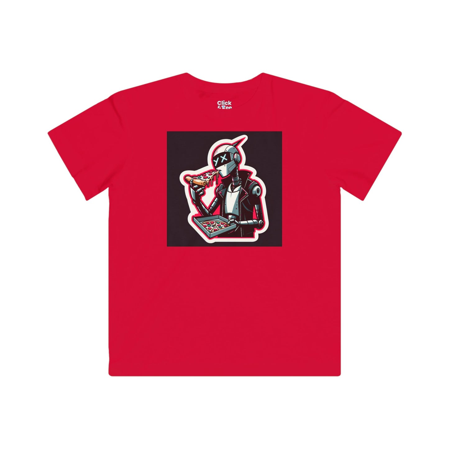 Kids Comic T-Shirt - Slim Robot Rebel Eating Pizza - Comic Style T-Shirt