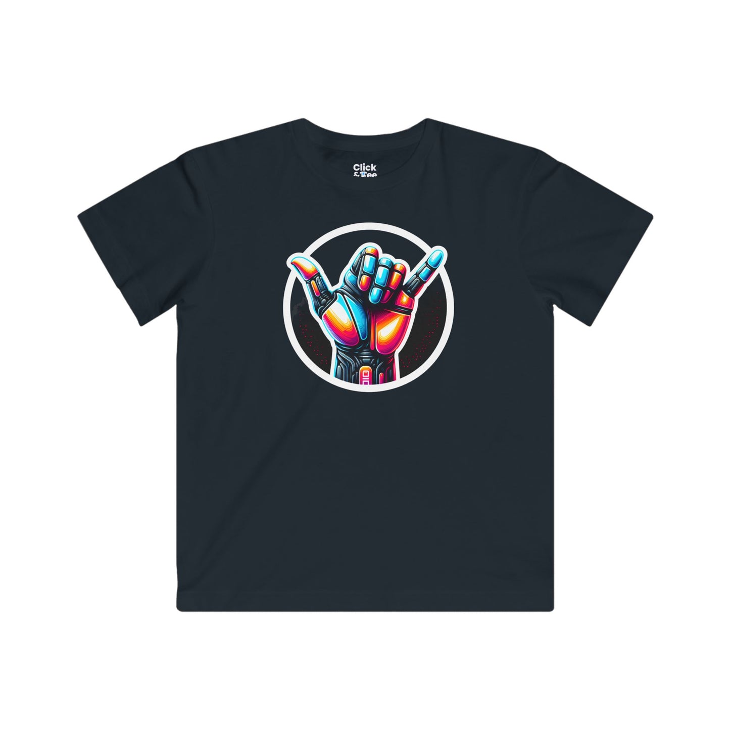 Kids Futuristic T-Shirt - Vivid Hand Making the Aloha Sign - Futuristic Style T-Shirt