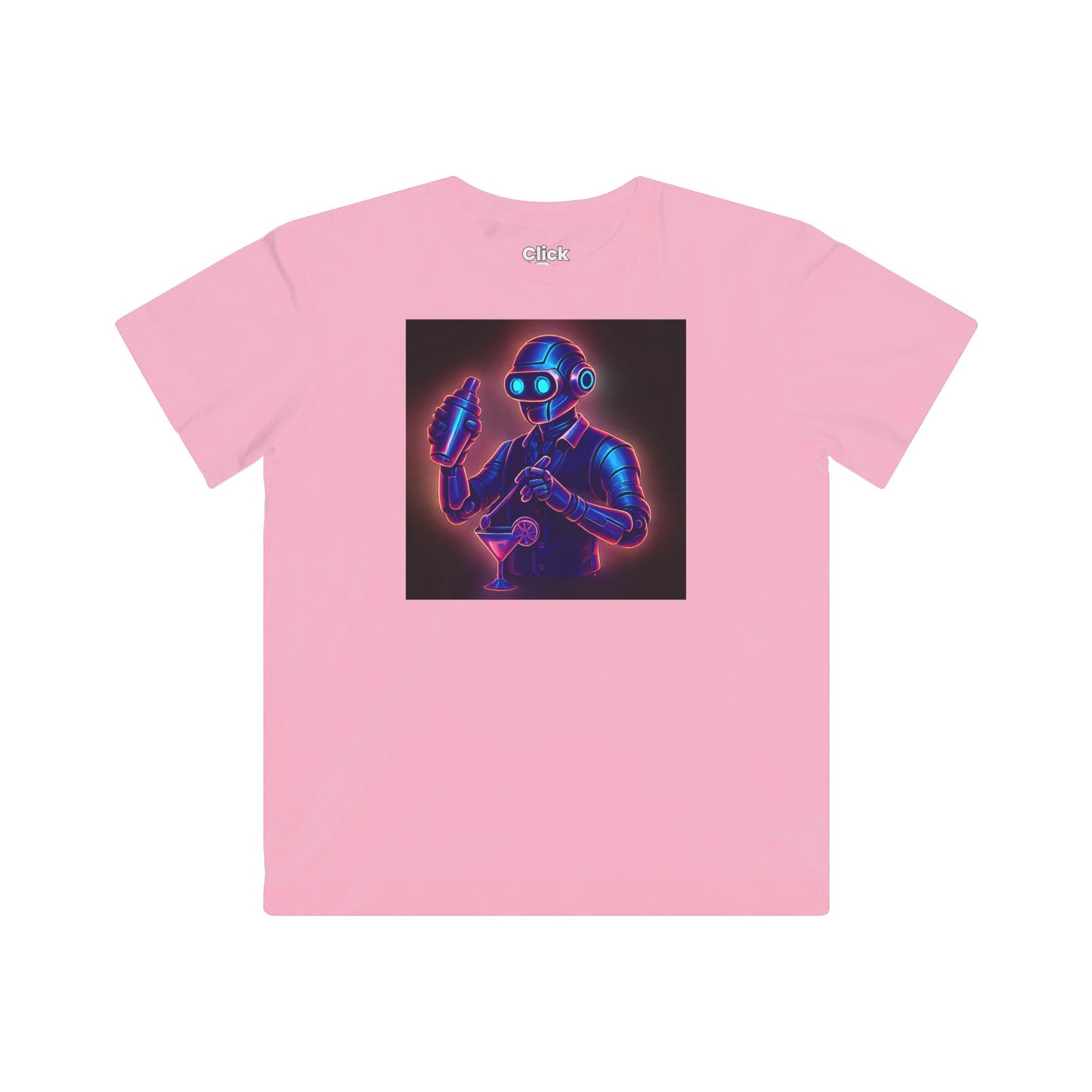 Kids Synthwave T-Shirt - Charming Robot Bartender Mixing a Cocktail - Synthwave Style T-Shirt