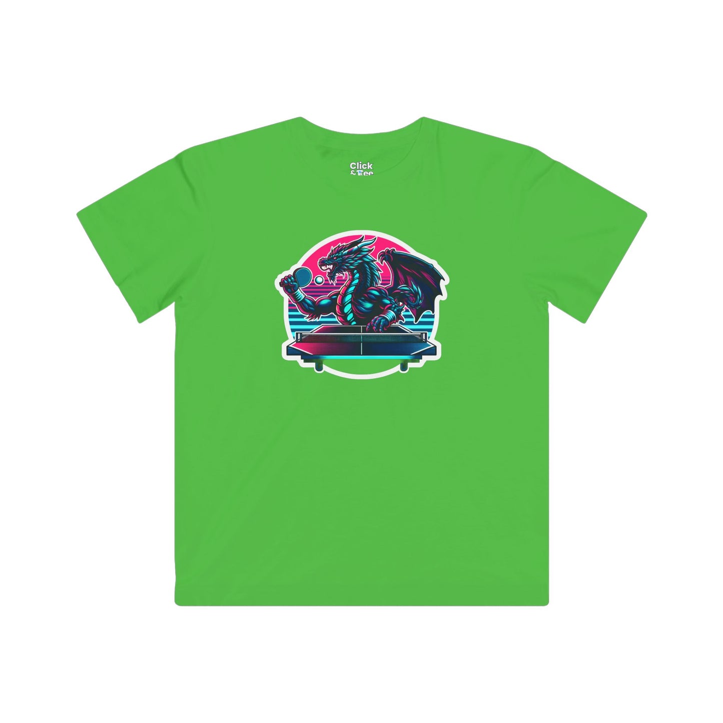 Kids Synthwave T-Shirt - Powerful Dragon Playing Ping Pong - Synthwave Style T-Shirt