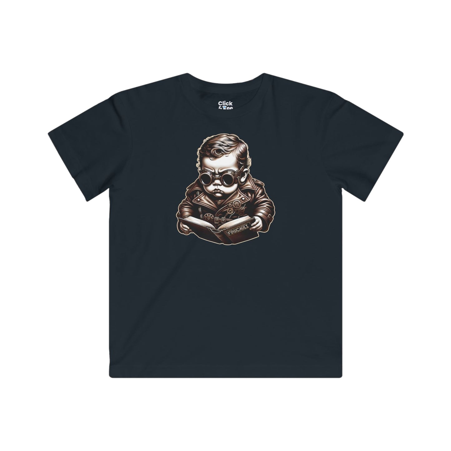 Kids Steampunk T-Shirt - Brooding Intense Toddler Reading Foucault - Steampunk Style T-Shirt