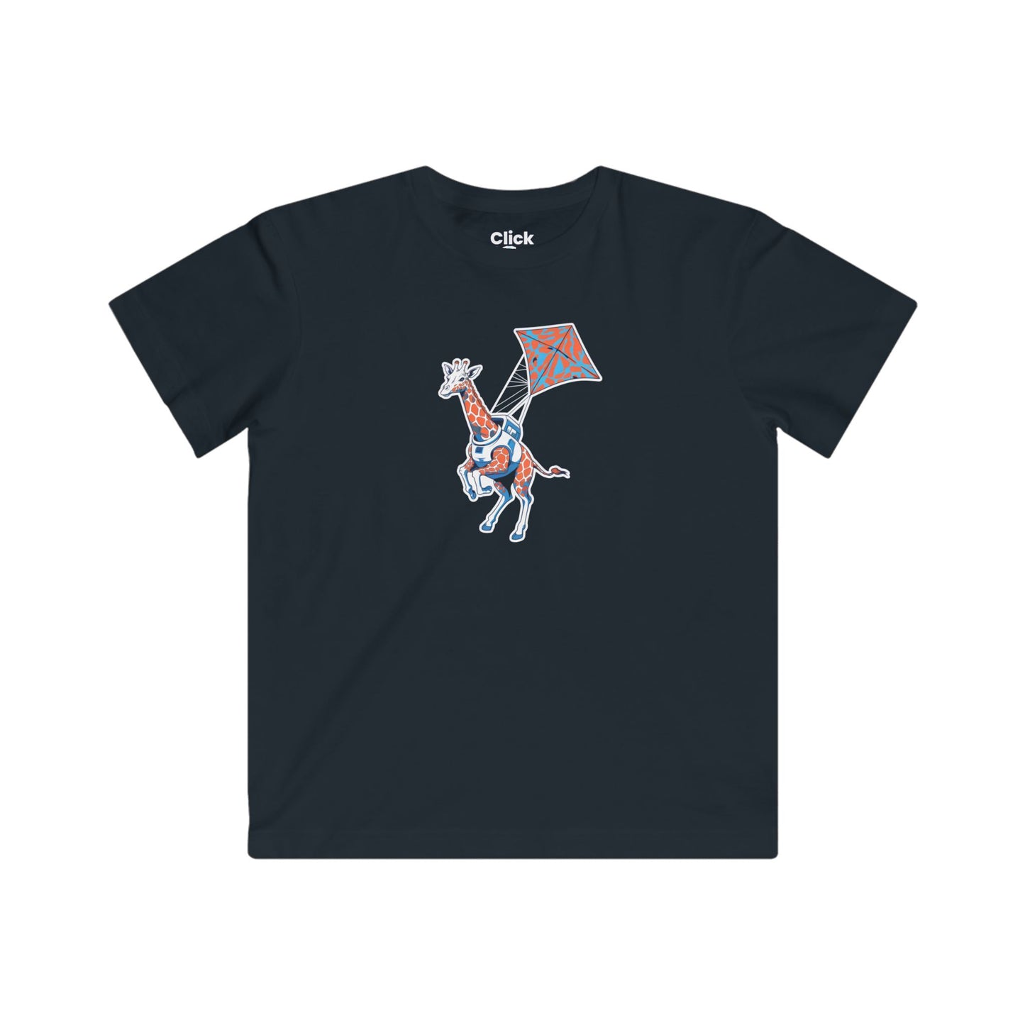 Kids Futuristic T-Shirt - Powerful Giraffe Flying a Kite - Futuristic Style T-Shirt