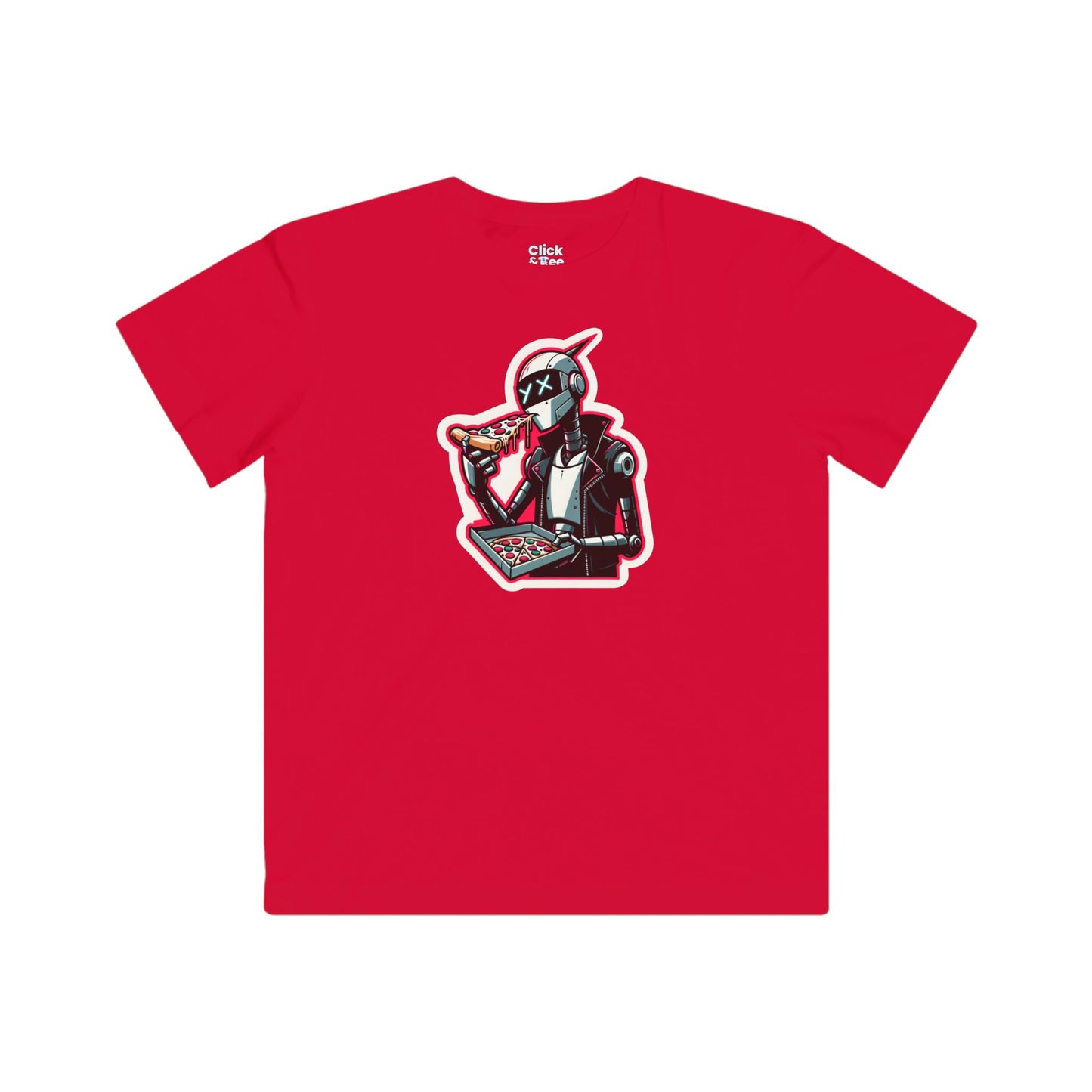 Kids Comic T-Shirt - Slim Robot Rebel Eating Pizza - Comic Style T-Shirt