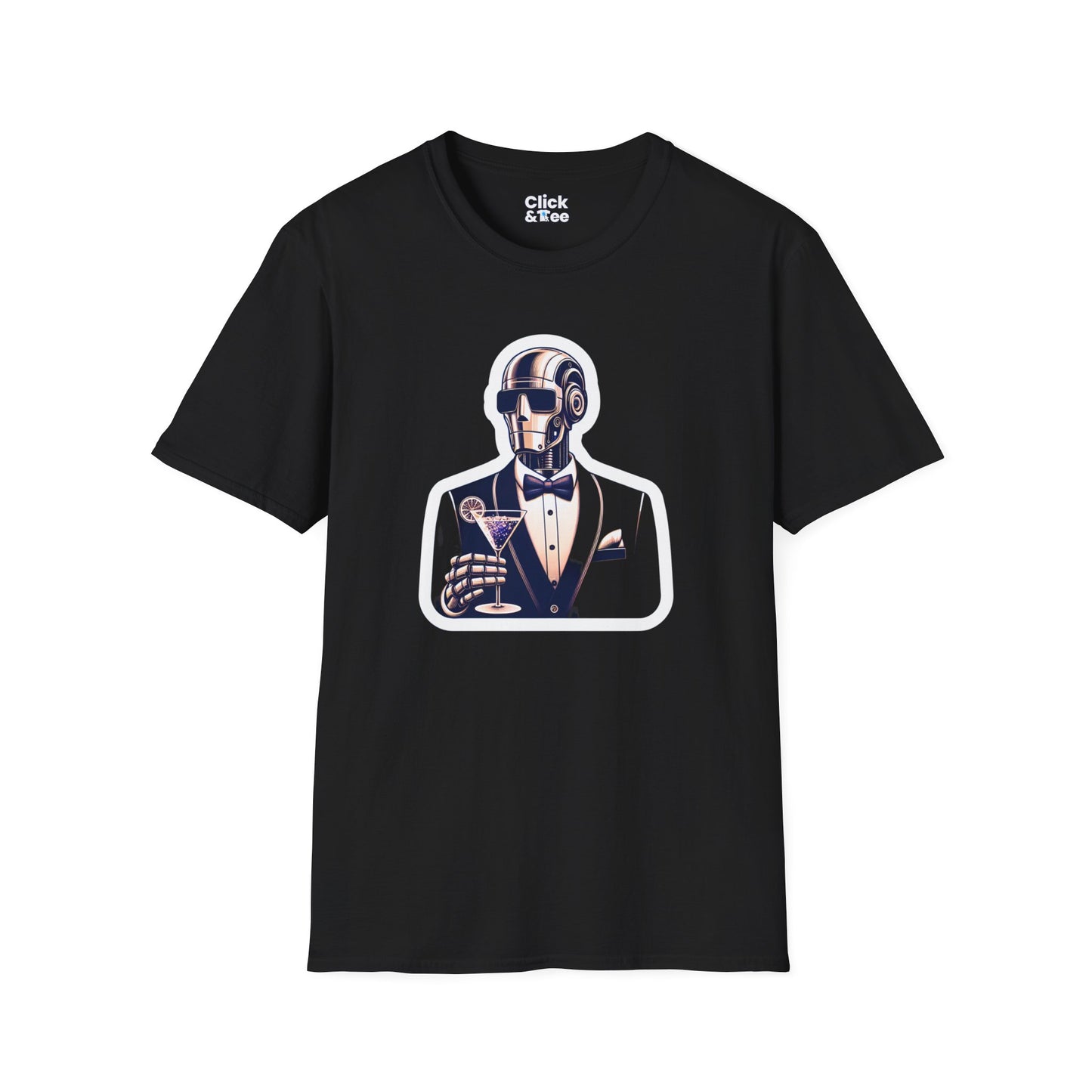 Retro T-Shirt - Classy Well Dressed Robot Bartender Serving a cocktail - Retro Style T-Shirt
