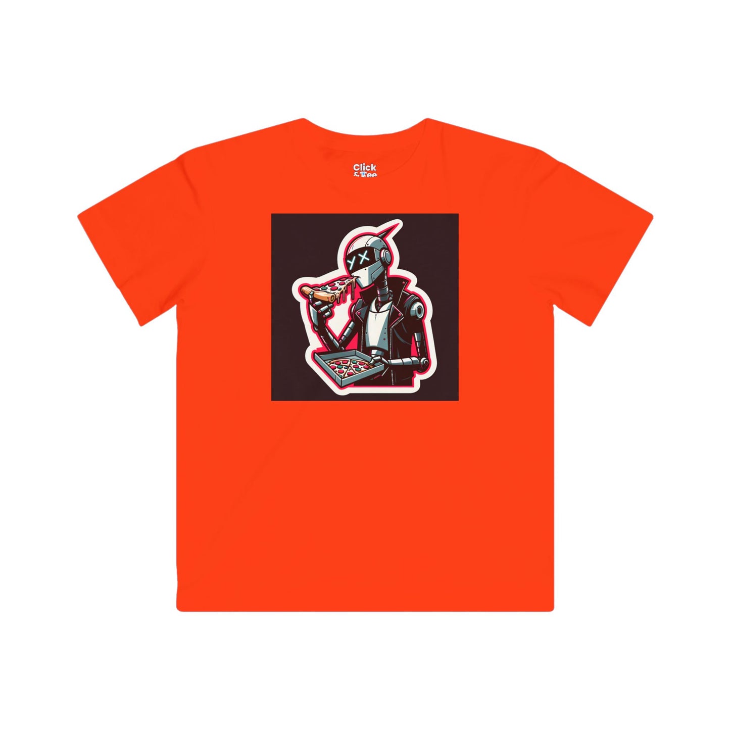 Kids Comic T-Shirt - Slim Robot Rebel Eating Pizza - Comic Style T-Shirt