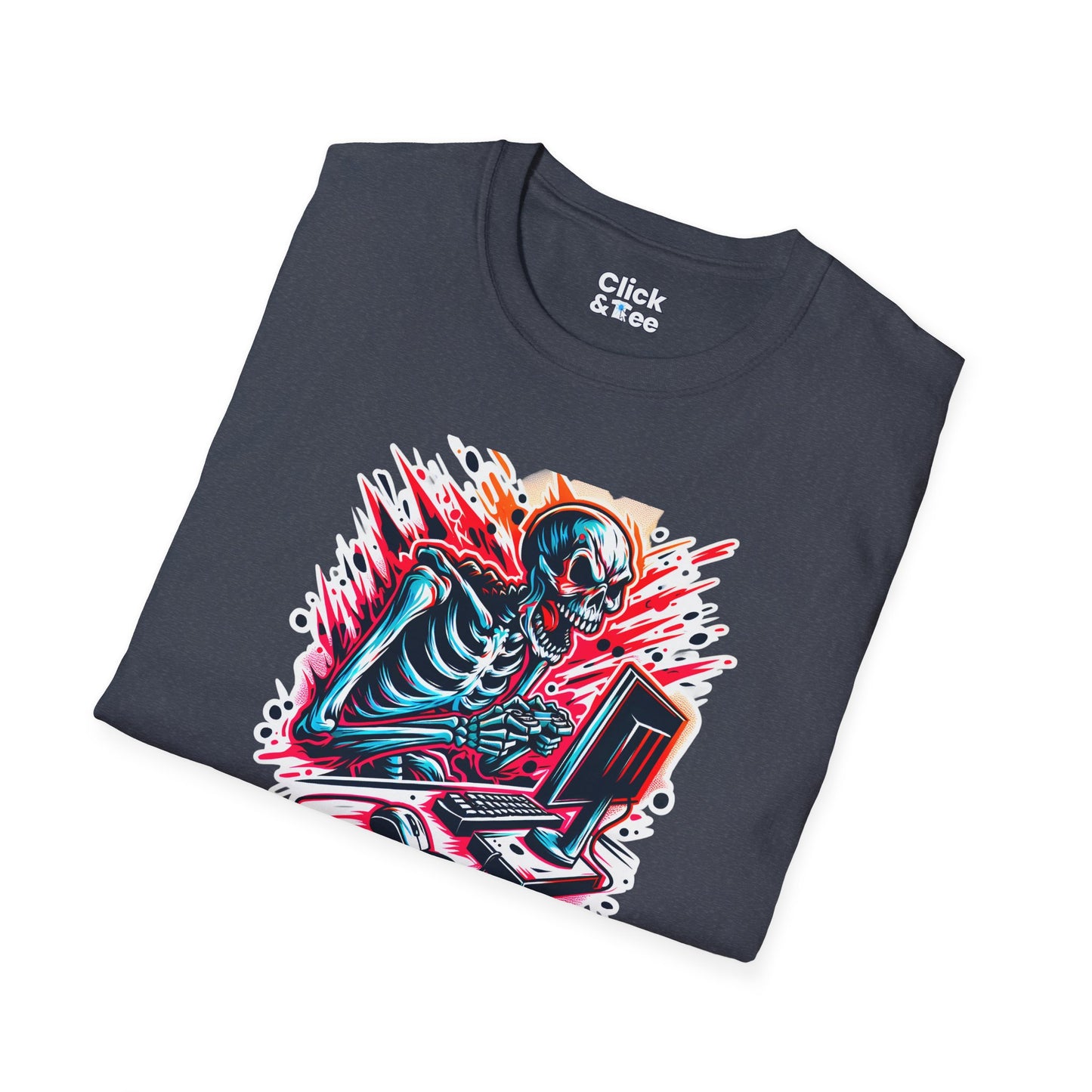 Color Splatter T-Shirt - Raging Skeleton Playing video games - Color Splatter Style T-Shirt