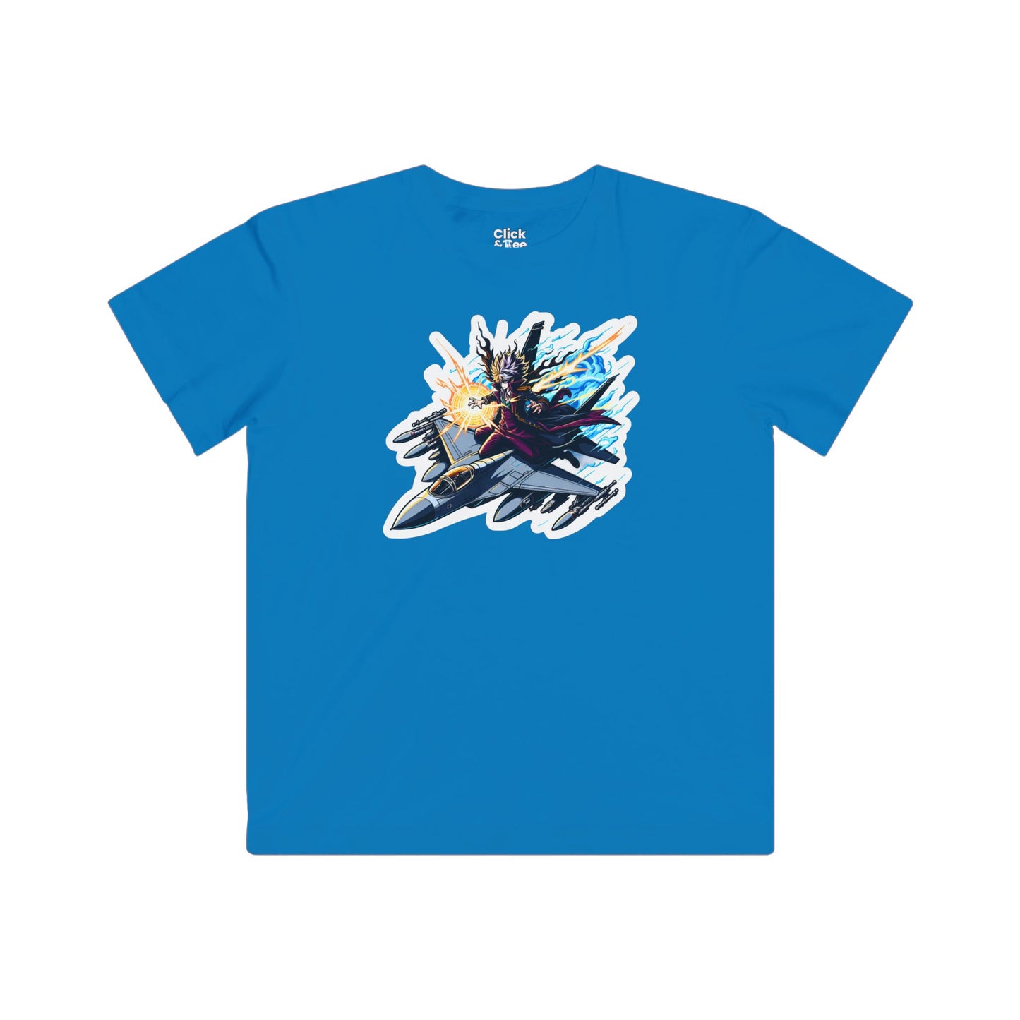 Kids Shonen Anime T-Shirt - Disheveled Warlock Flying a Fighter Jet - Shonen Anime Style T-Shirt