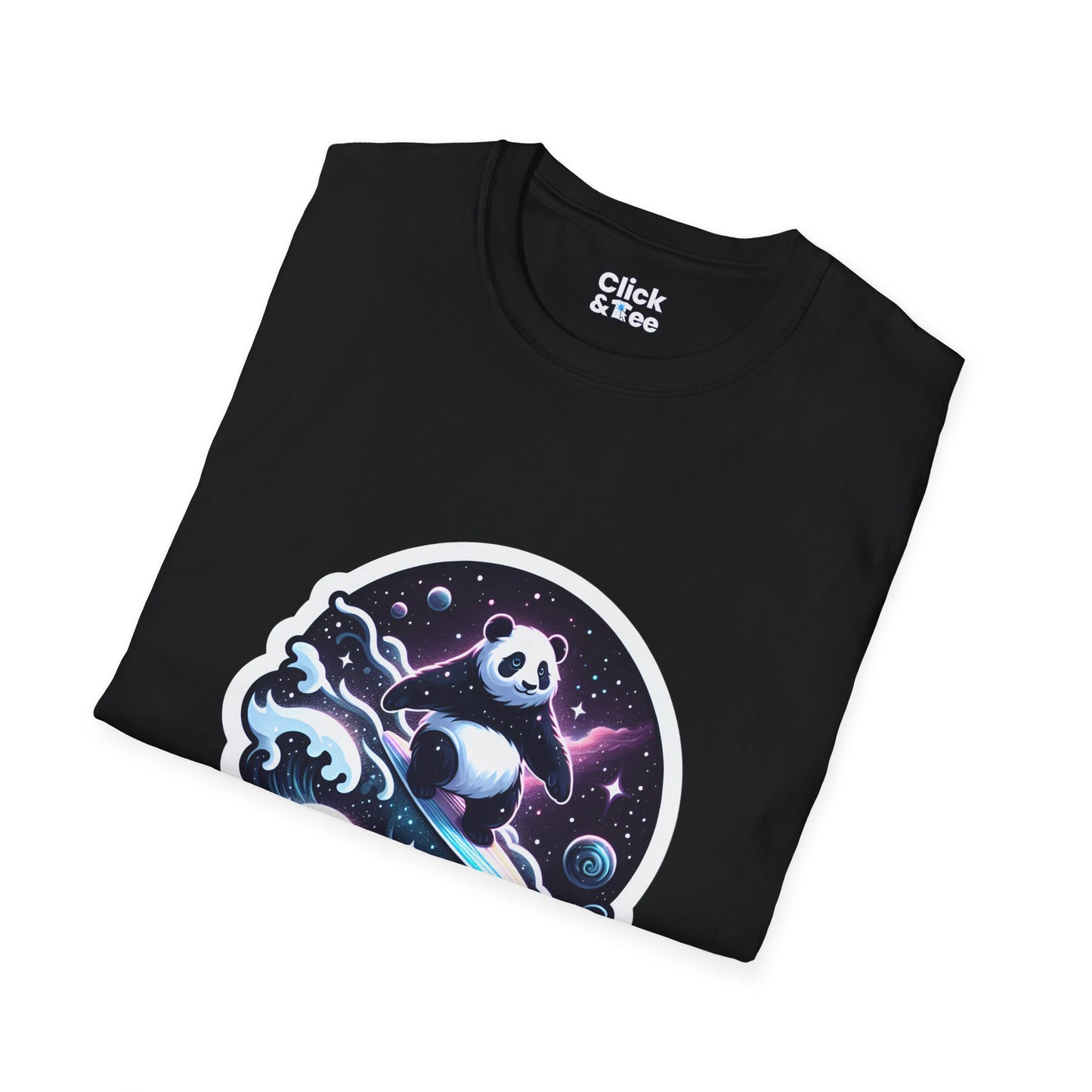 Digital Art T-Shirt - Magical Panda Surfing in space - Digital Art Style T-Shirt