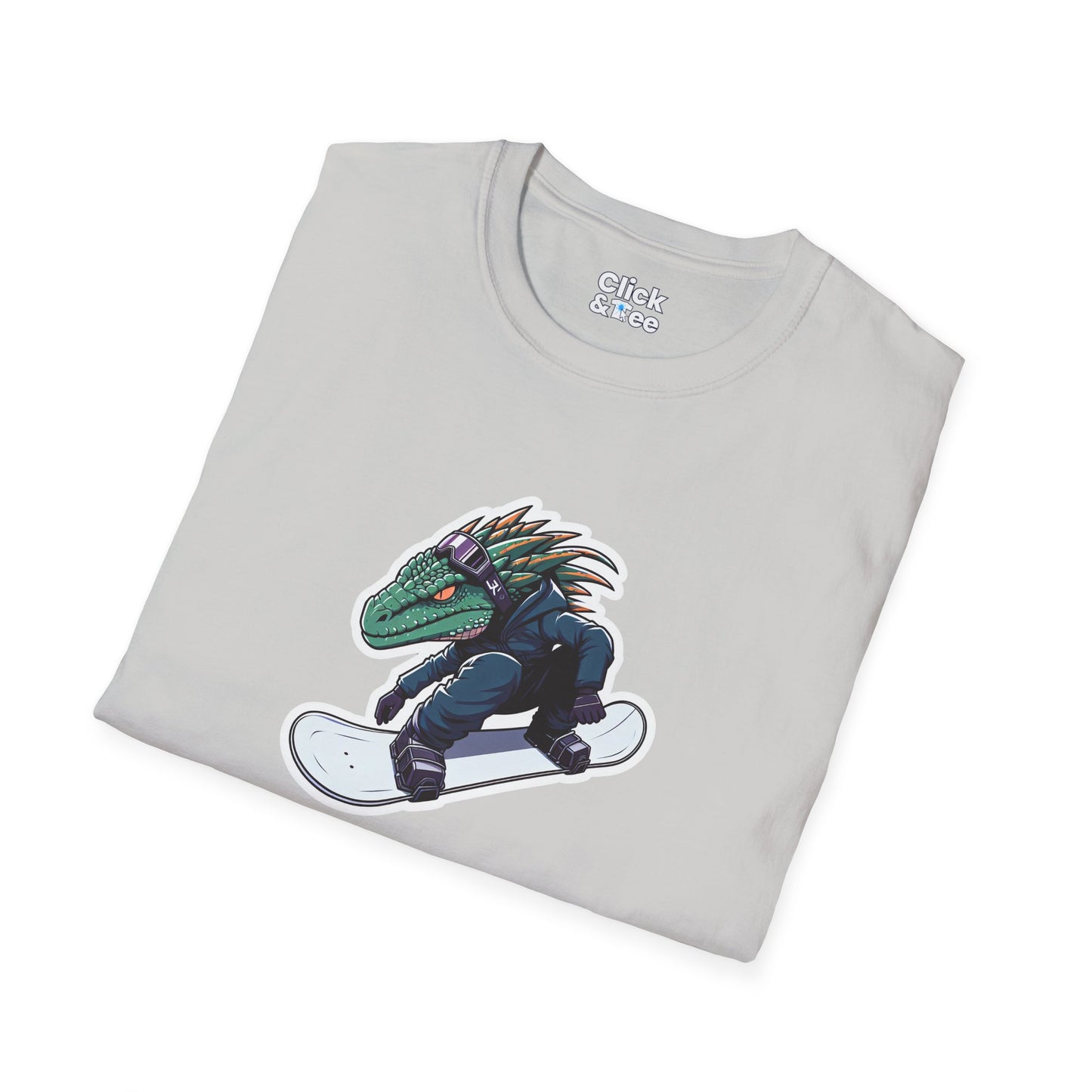 Unique T-Shirt - Heroic Lizard Snowboarder Flying through the air - Shonen Anime Style T-Shirt