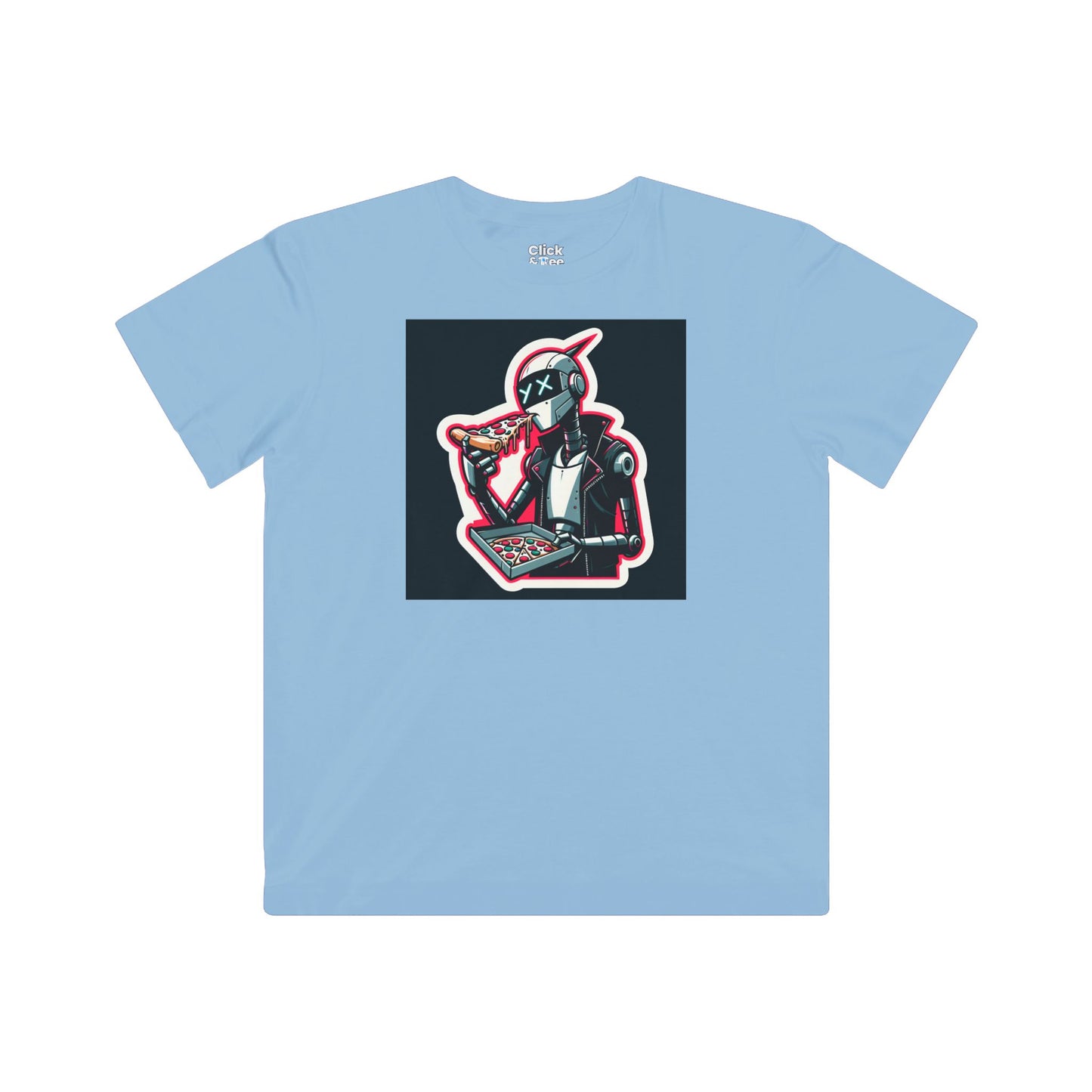 Kids Comic T-Shirt - Slim Robot Rebel Eating Pizza - Comic Style T-Shirt