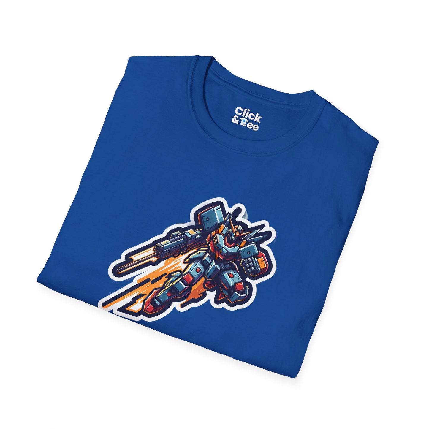 Retro T-Shirt - Battle-scarred Warrior mech rocketing through the air - Retro Style T-Shirt