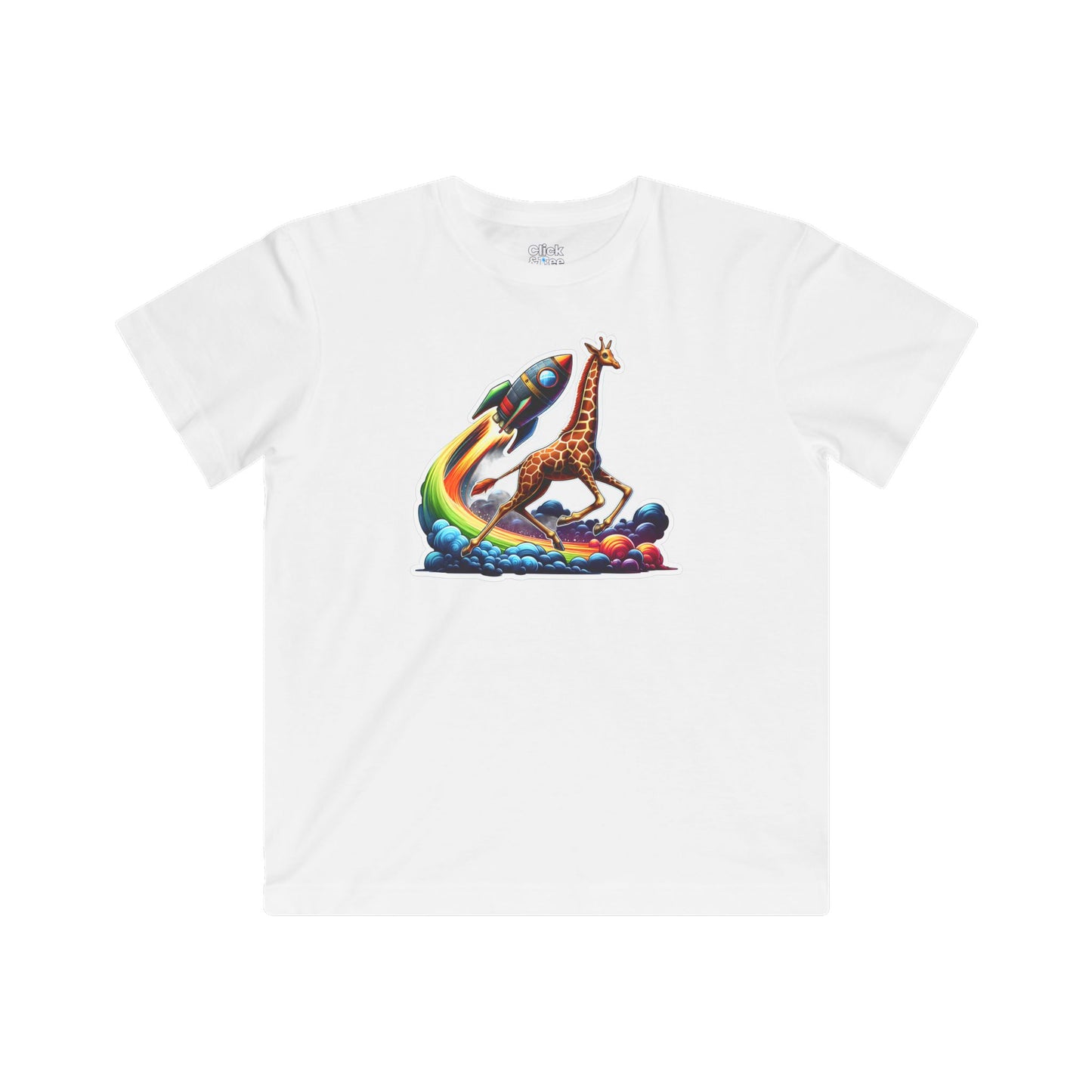 Kids Fantasy T-Shirt - Slim Giraffe In a Rocketship Race - Fantasy Style T-Shirt