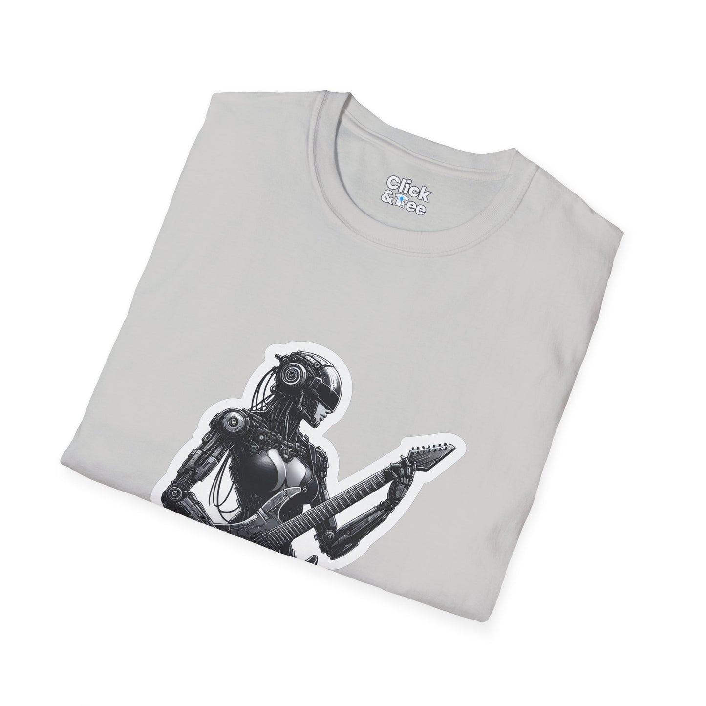 Cyberpunk T-Shirt - Post-Apocalyptic Futuristic Female Robot Playing an electric guitar - Cyberpunk Style T-Shirt