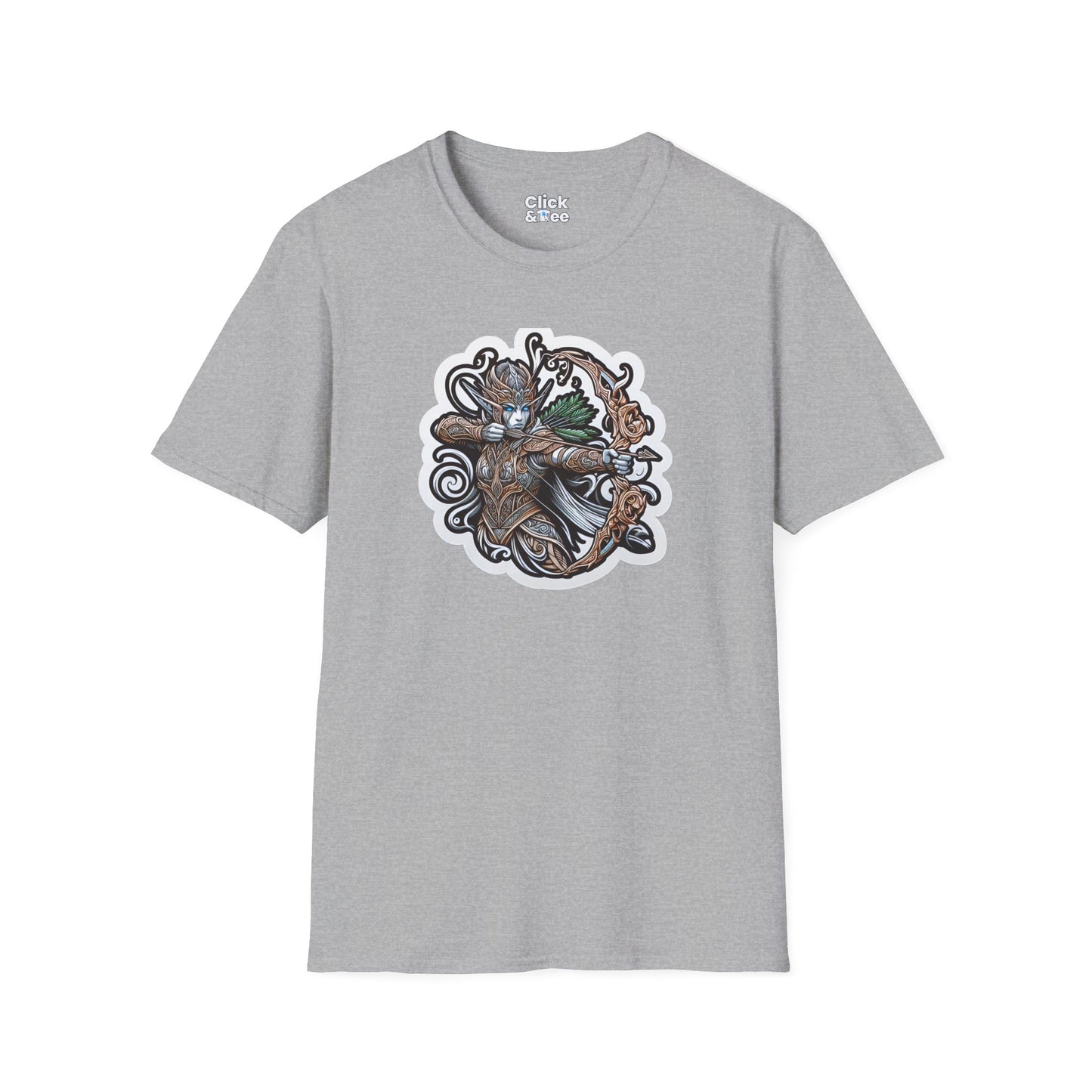 Fantasy T-Shirt - Fantastical Elf Shooting a bow and arrow - Fantasy Style T-Shirt