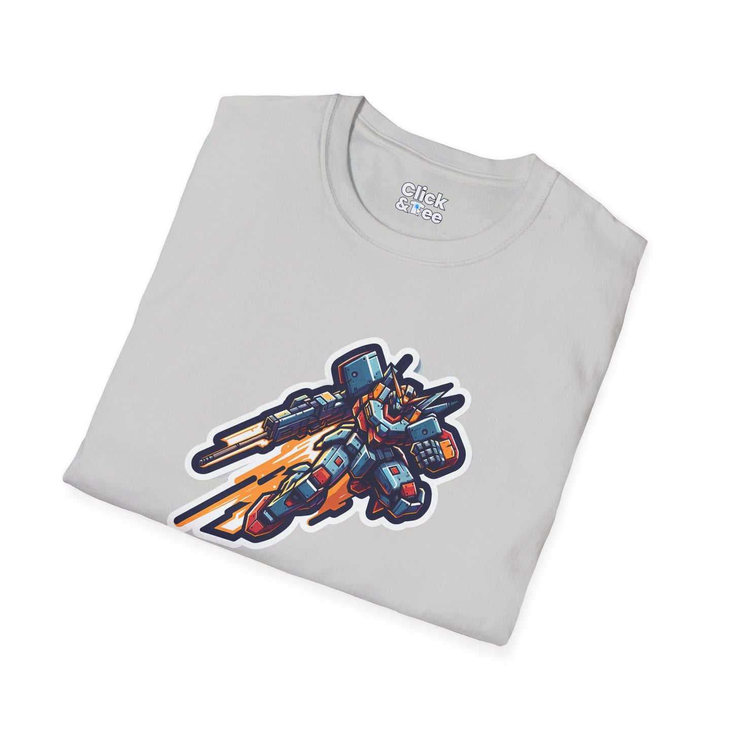Retro T-Shirt - Battle-scarred Warrior mech rocketing through the air - Retro Style T-Shirt
