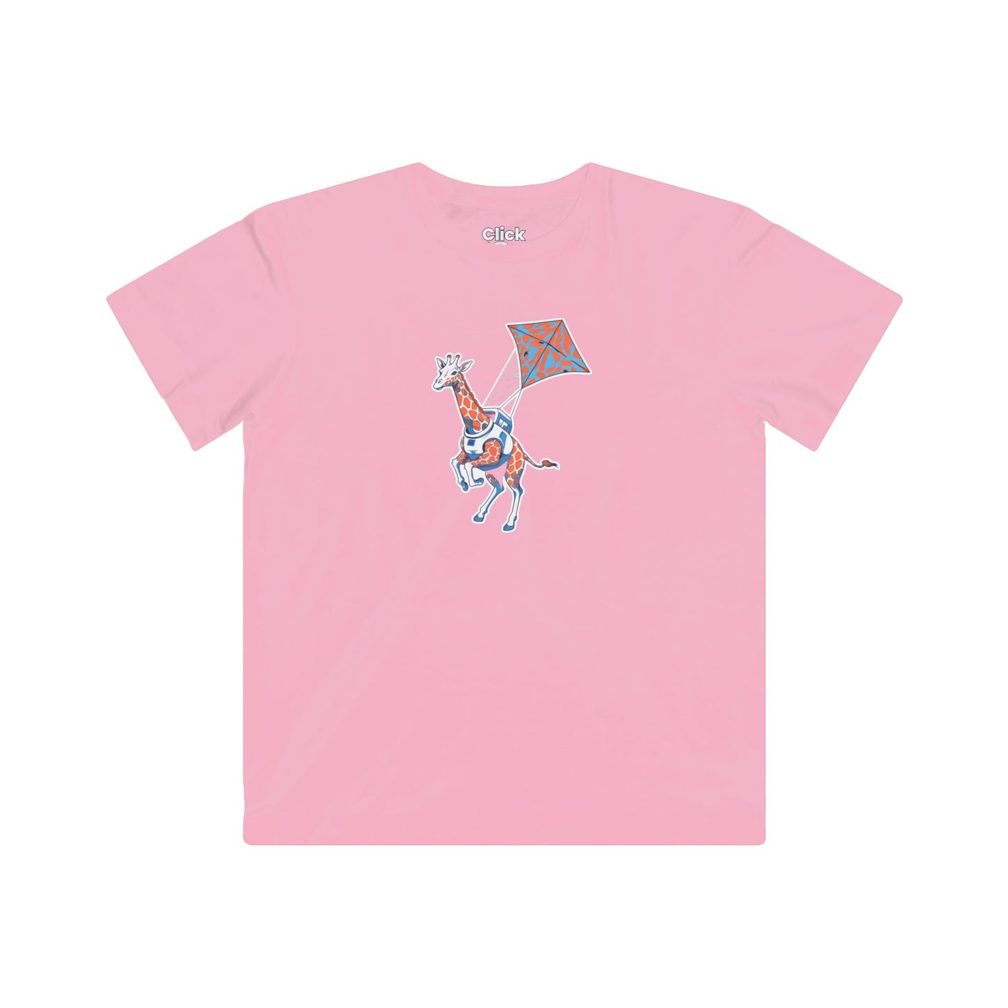 Kids Futuristic T-Shirt - Powerful Giraffe Flying a Kite - Futuristic Style T-Shirt