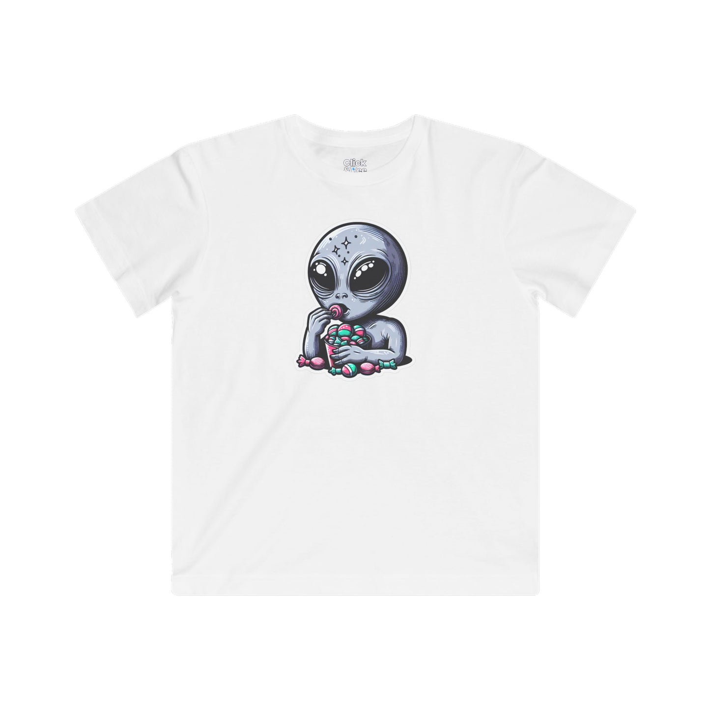 Kids Digital Art T-Shirt - Sleepy Alien Eating Candy - Digital Art Style T-Shirt