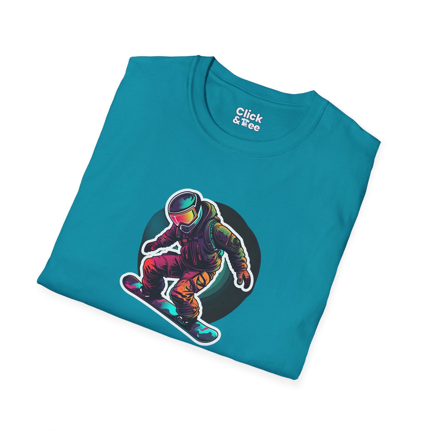 Retro T-Shirt - Aggressive Robot Snowboarder Flying through the air - Retro Style T-Shirt