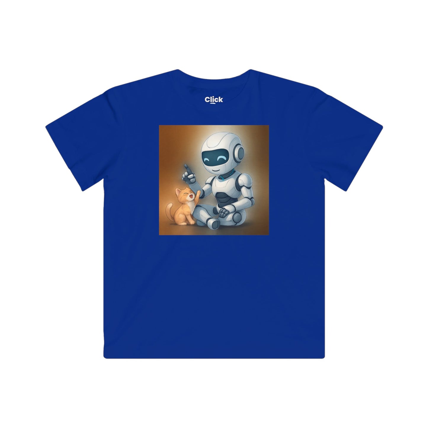 Kids Futuristic T-Shirt - Happy AI Humanoid Robot Playing with a kitten - Futuristic Style T-Shirt