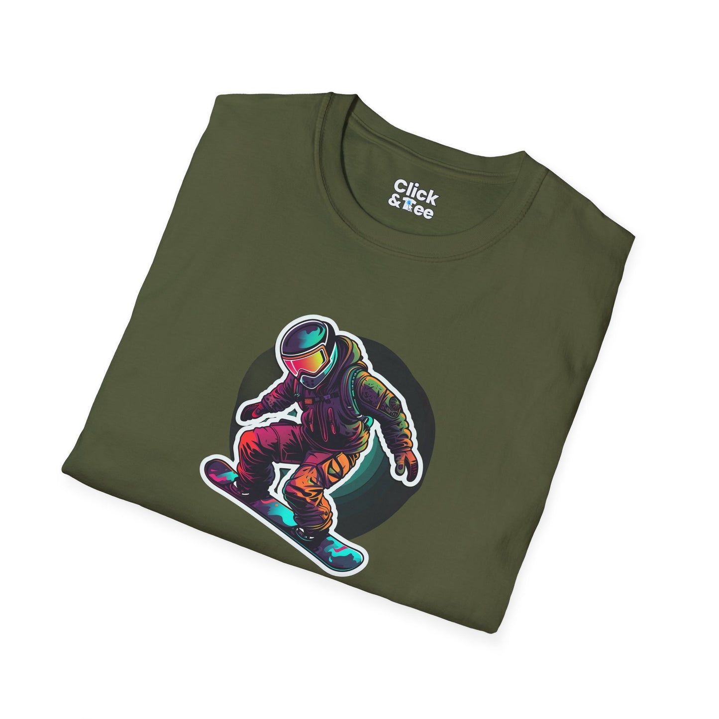 Retro T-Shirt - Aggressive Robot Snowboarder Flying through the air - Retro Style T-Shirt
