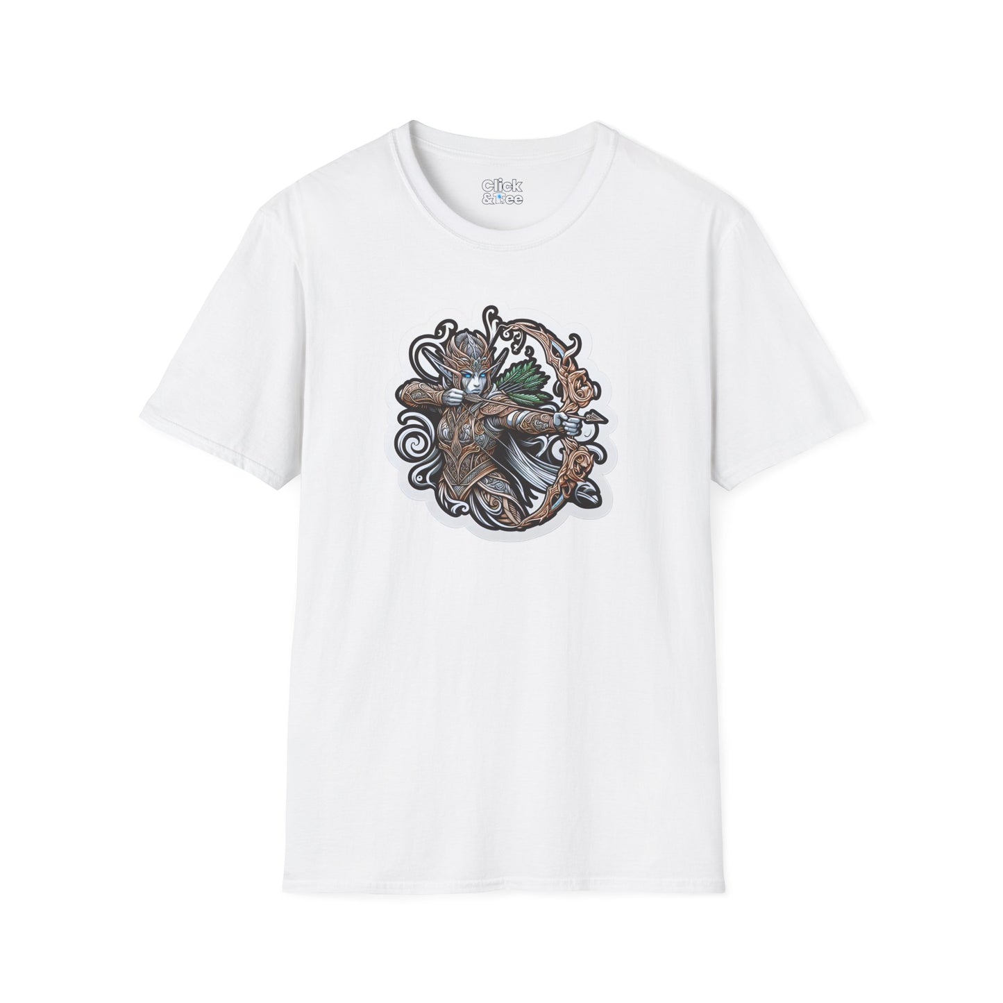 Fantasy T-Shirt - Fantastical Elf Shooting a bow and arrow - Fantasy Style T-Shirt