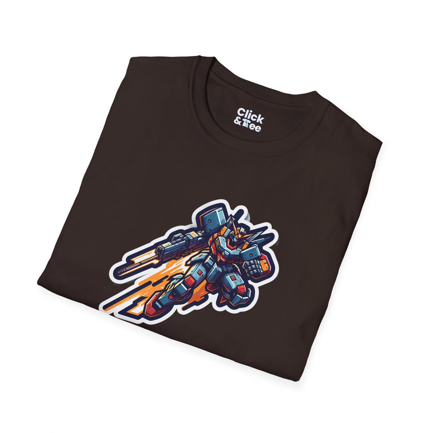 Retro T-Shirt - Battle-scarred Warrior mech rocketing through the air - Retro Style T-Shirt