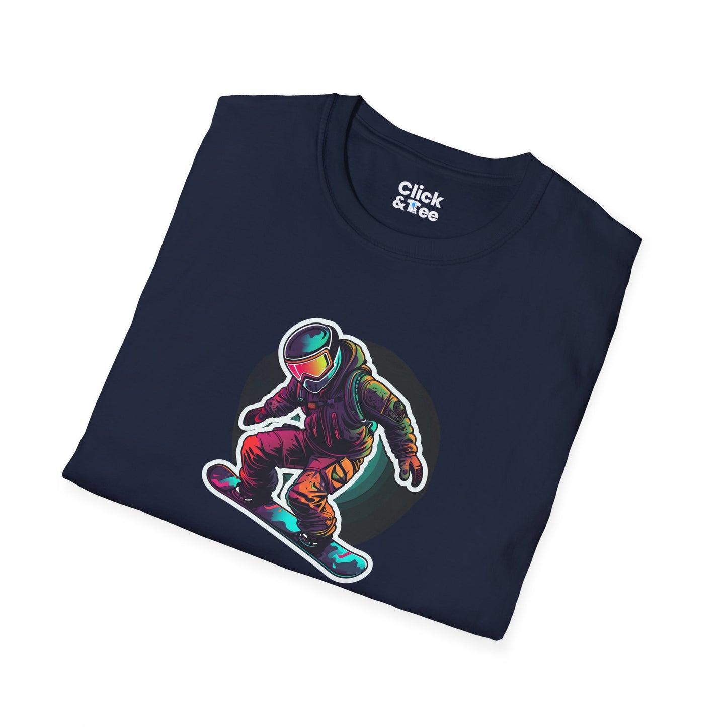 Retro T-Shirt - Aggressive Robot Snowboarder Flying through the air - Retro Style T-Shirt