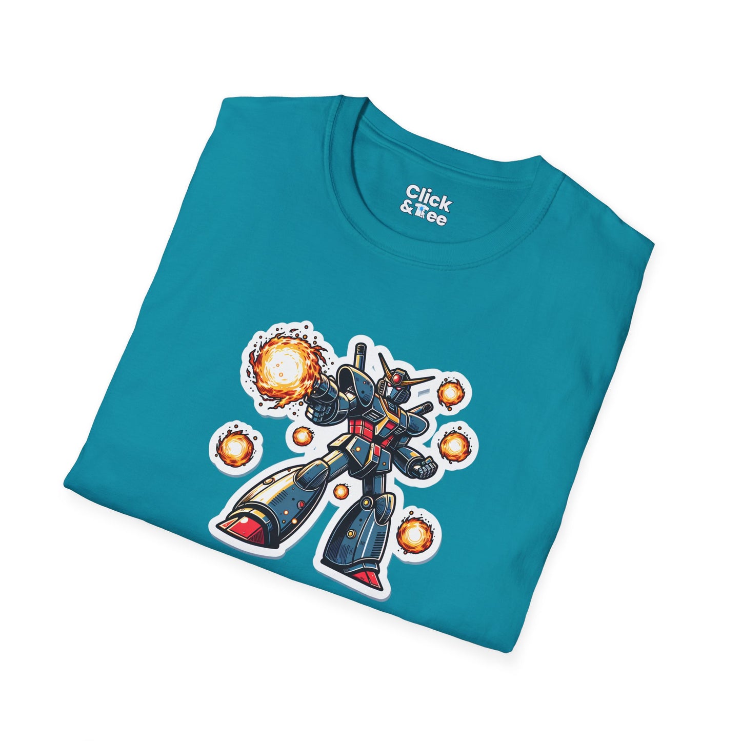 Shonen Anime T-Shirt - Magical Robot Shooting fireballs - Shonen Anime Style T-Shirt
