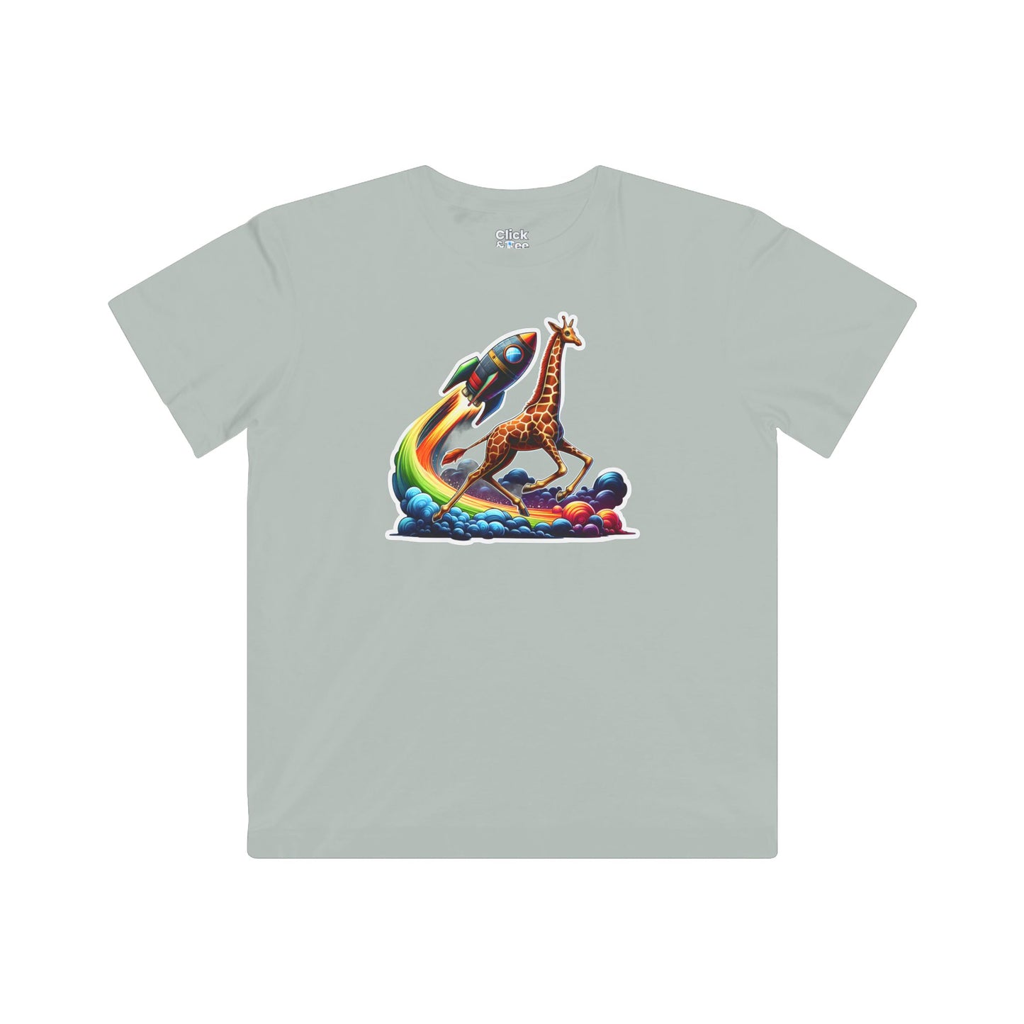Kids Fantasy T-Shirt - Slim Giraffe In a Rocketship Race - Fantasy Style T-Shirt