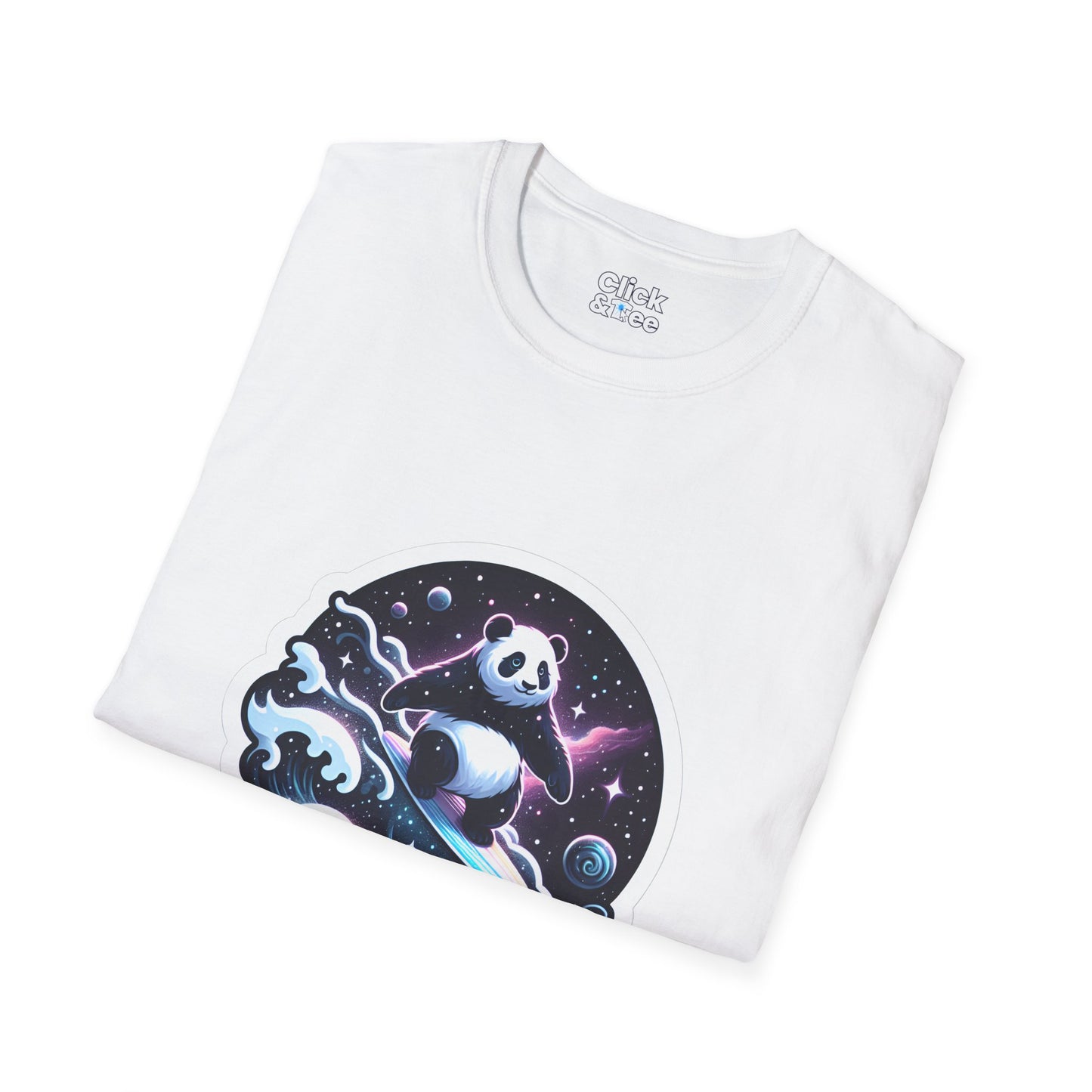 Digital Art T-Shirt - Magical Panda Surfing in space - Digital Art Style T-Shirt