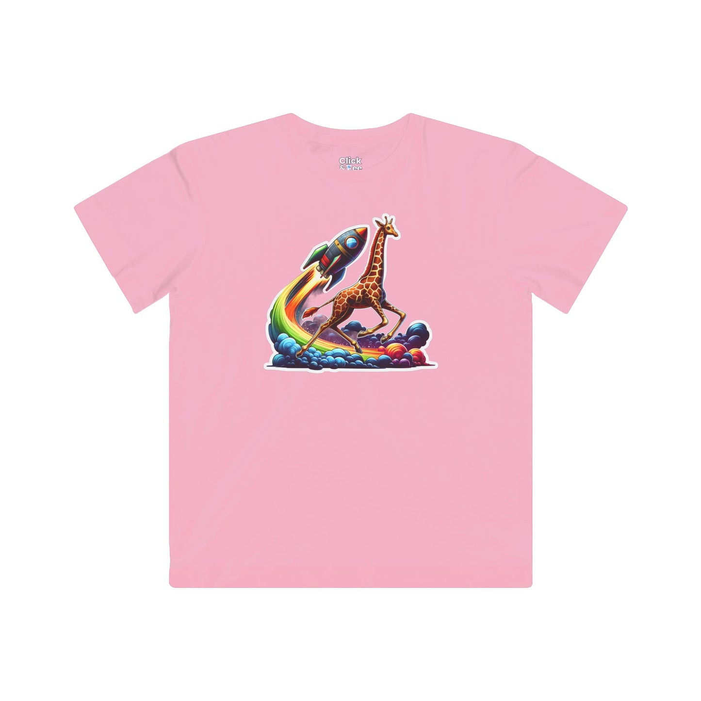 Kids Fantasy T-Shirt - Slim Giraffe In a Rocketship Race - Fantasy Style T-Shirt