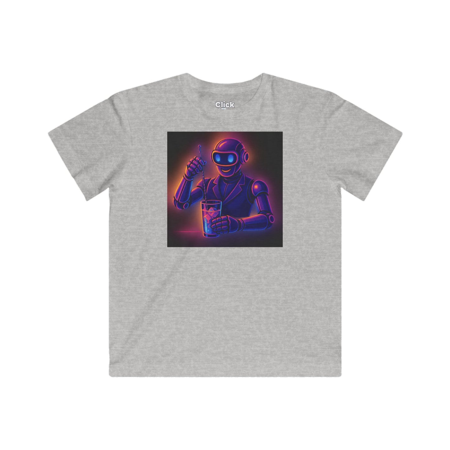 Kids Synthwave T-Shirt - Charming Robot Bartender Mixing a Cocktail - Synthwave Style T-Shirt