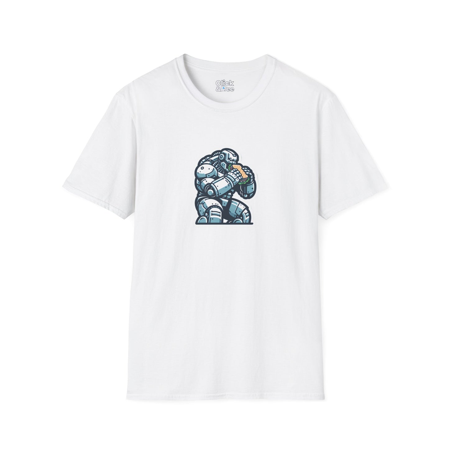 Digital Art T-Shirt - Hulking Robot Eating a sandwich - Digital Art Style T-Shirt