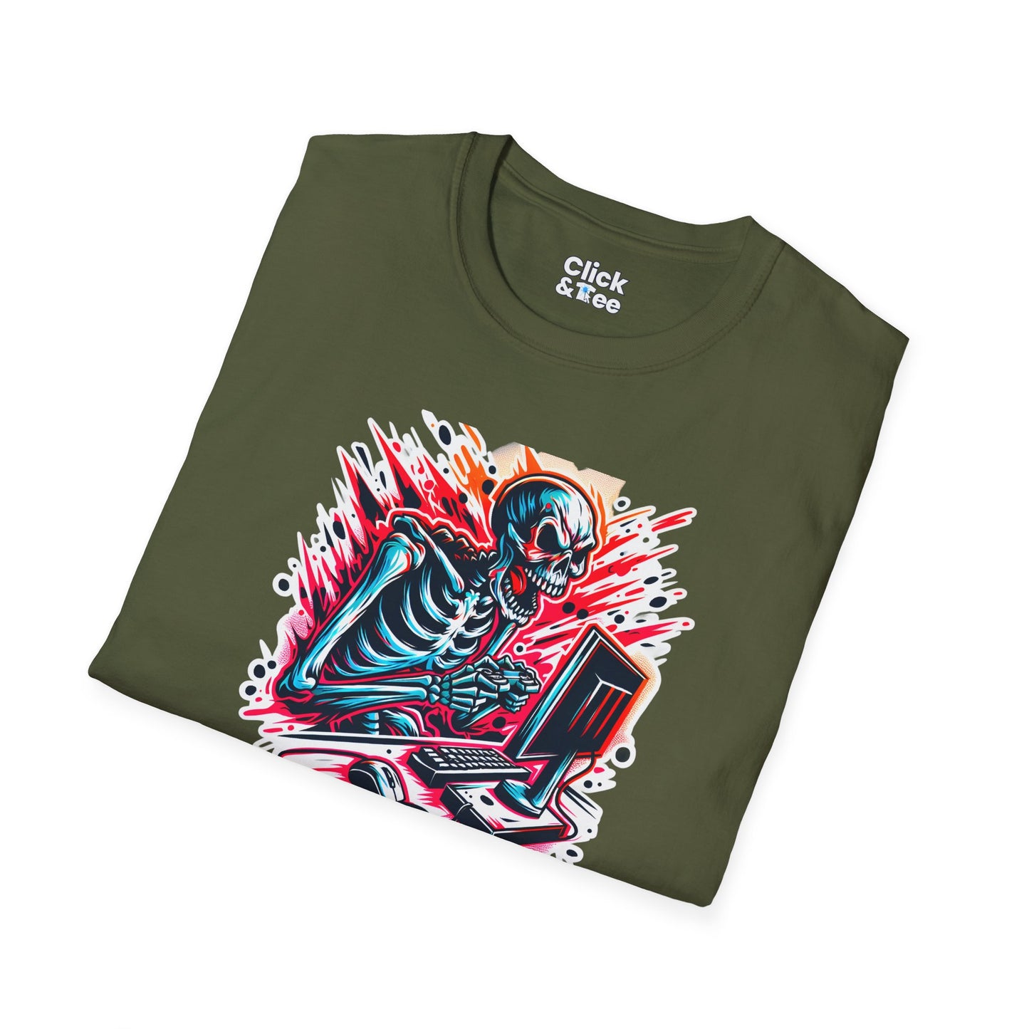 Color Splatter T-Shirt - Raging Skeleton Playing video games - Color Splatter Style T-Shirt