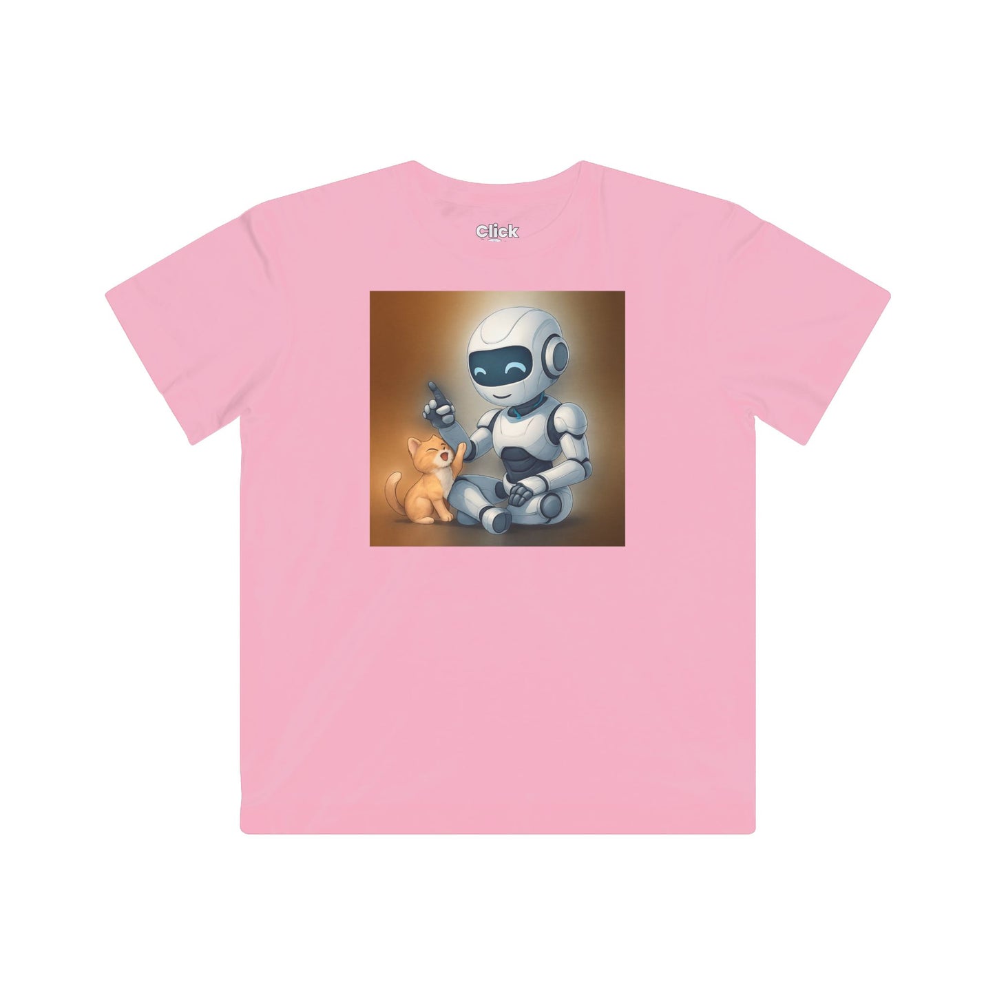 Kids Futuristic T-Shirt - Happy AI Humanoid Robot Playing with a kitten - Futuristic Style T-Shirt