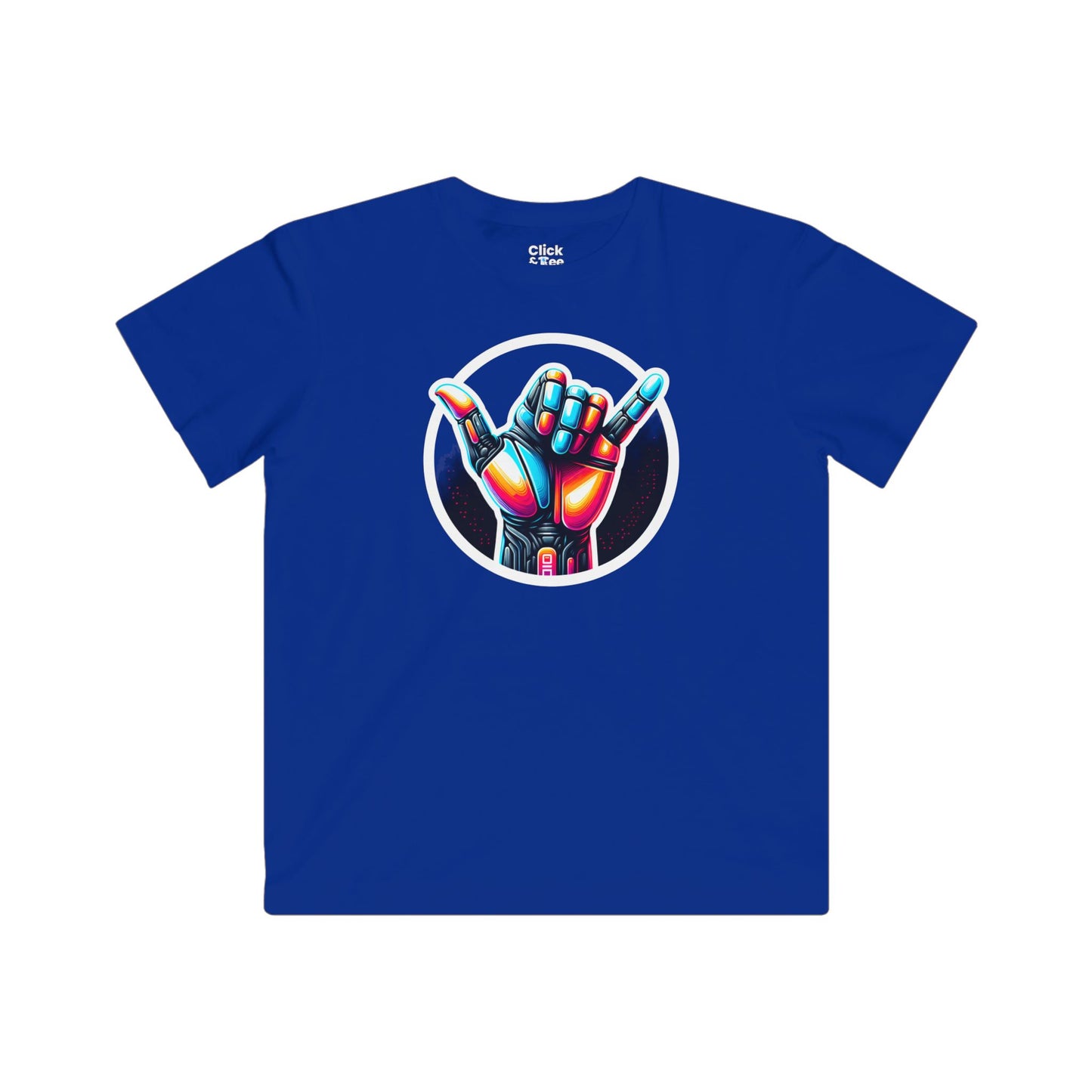 Kids Futuristic T-Shirt - Vivid Hand Making the Aloha Sign - Futuristic Style T-Shirt