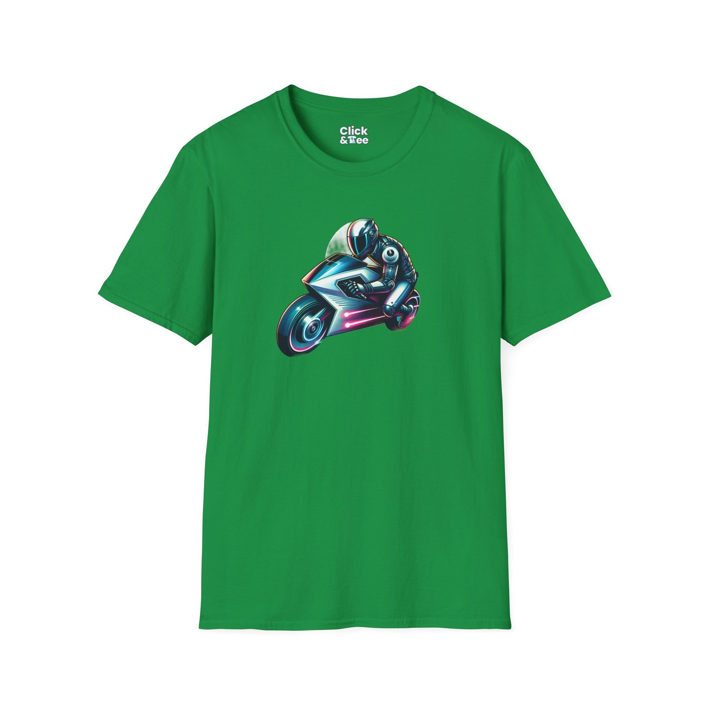 Synthwave T-Shirt - Futuristic Racer Riding a futuristic light bike - Synthwave Style T-Shirt