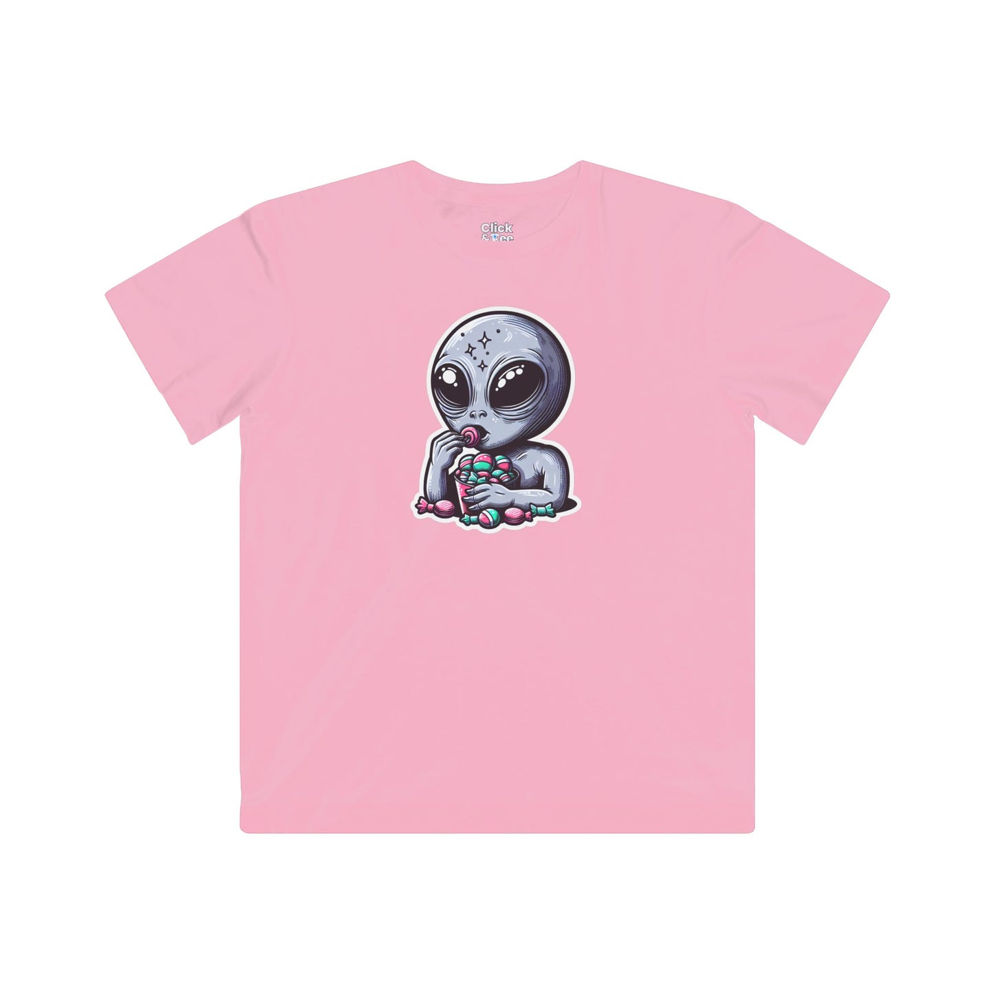 Kids Digital Art T-Shirt - Sleepy Alien Eating Candy - Digital Art Style T-Shirt