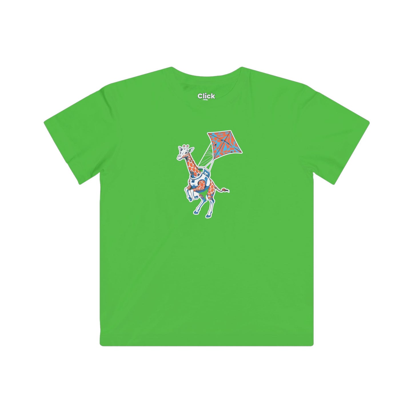 Kids Futuristic T-Shirt - Powerful Giraffe Flying a Kite - Futuristic Style T-Shirt