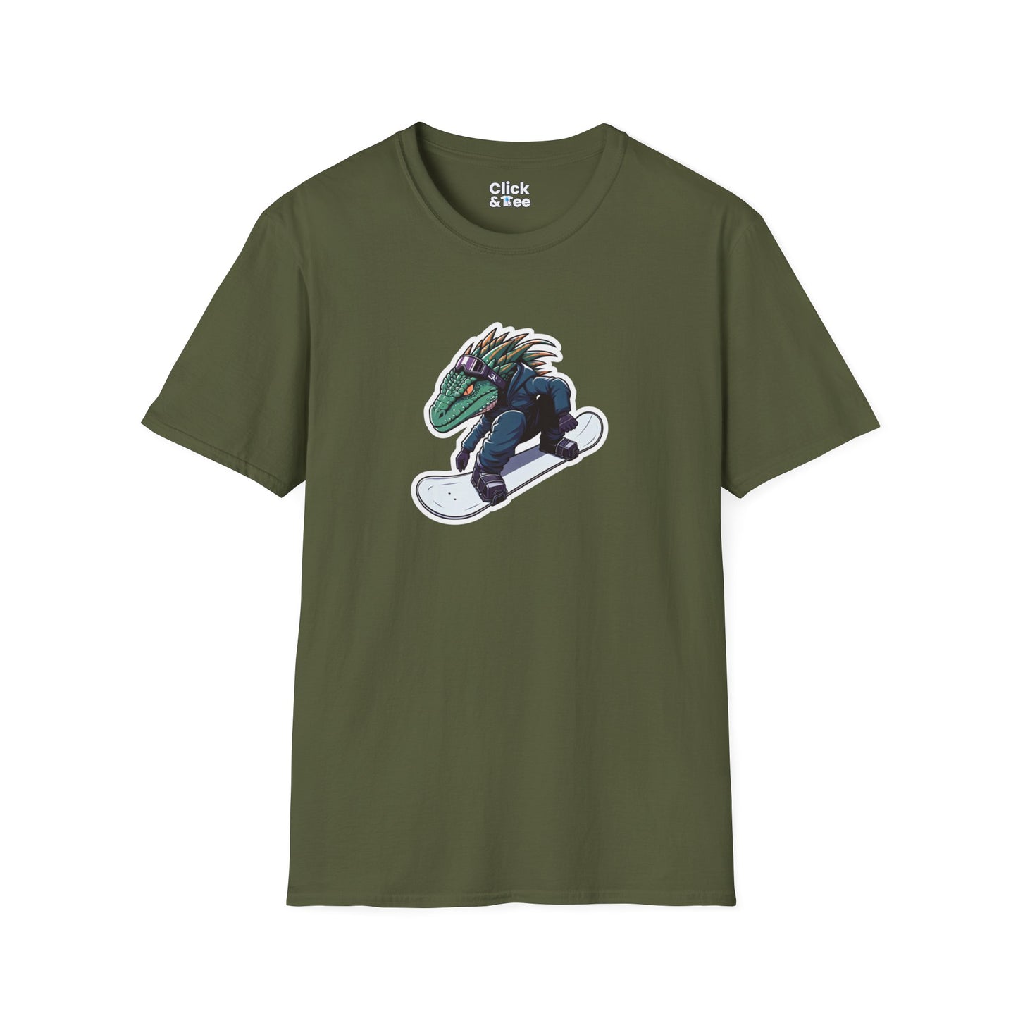 Unique T-Shirt - Heroic Lizard Snowboarder Flying through the air - Shonen Anime Style T-Shirt