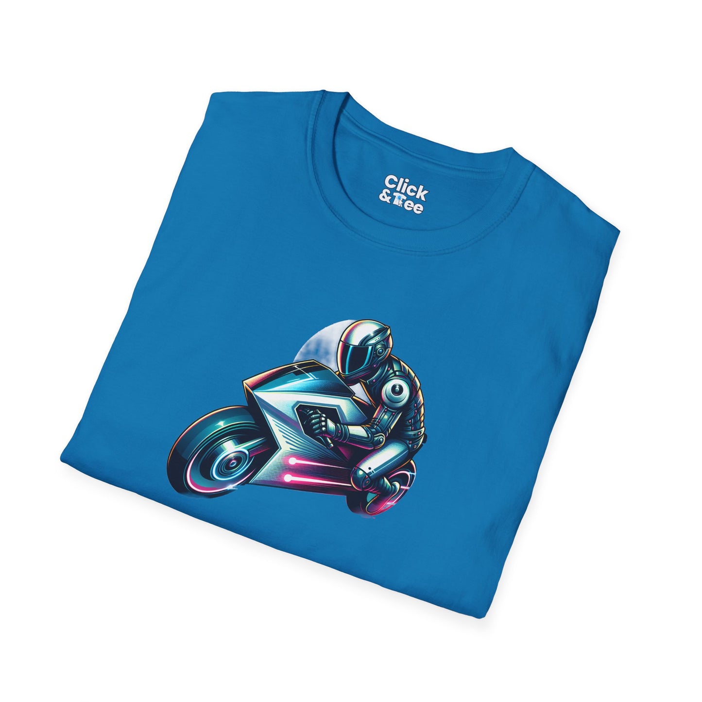 Synthwave T-Shirt - Futuristic Racer Riding a futuristic light bike - Synthwave Style T-Shirt