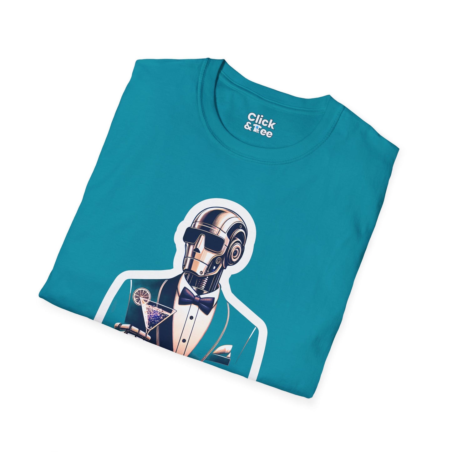 Retro T-Shirt - Classy Well Dressed Robot Bartender Serving a cocktail - Retro Style T-Shirt