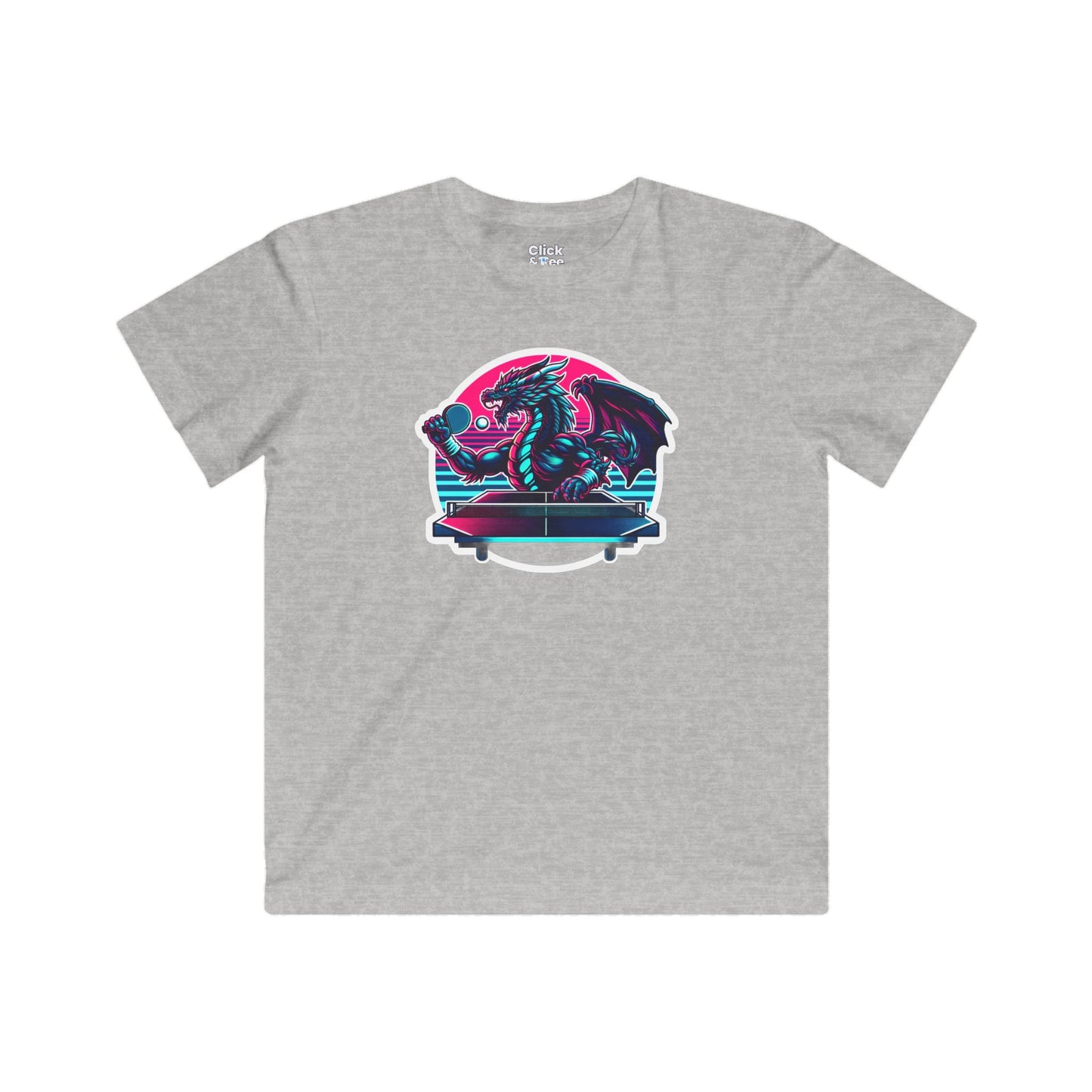 Kids Synthwave T-Shirt - Powerful Dragon Playing Ping Pong - Synthwave Style T-Shirt